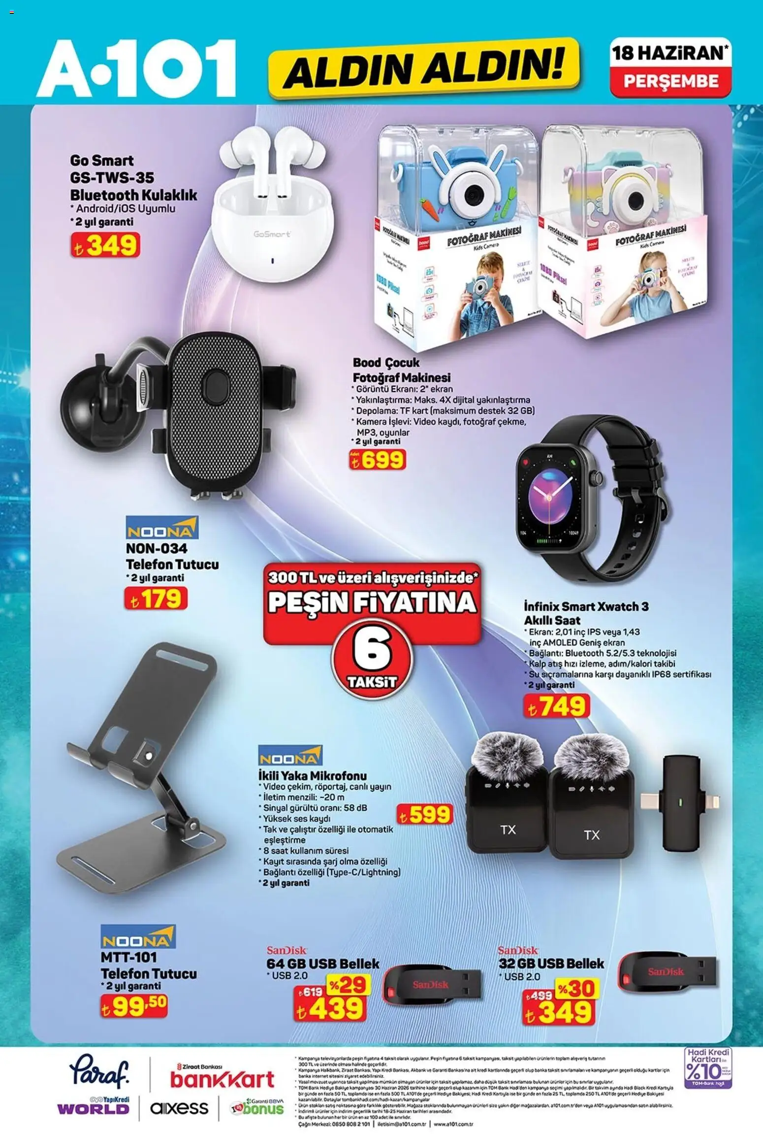 A101 - Katalog Aldın Aldın - 18.06.2026 tarihinden itibaren geçerlidir | Sayfa: 6 | Ürünler: Akıllı saat, Telefon, Saat, Video