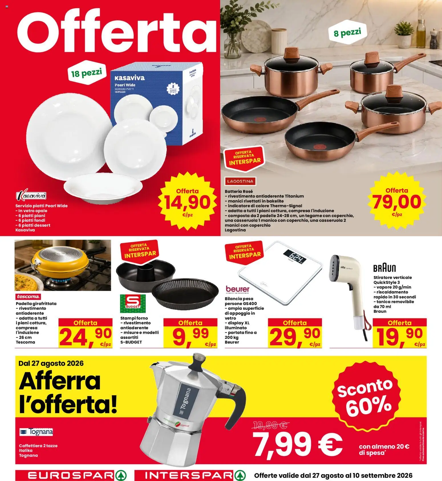 Volantino Interspar del 27/08/2026 | Pagina: 28 | Prodotti: Piatti, Coperchio, Bilancia, Batteria