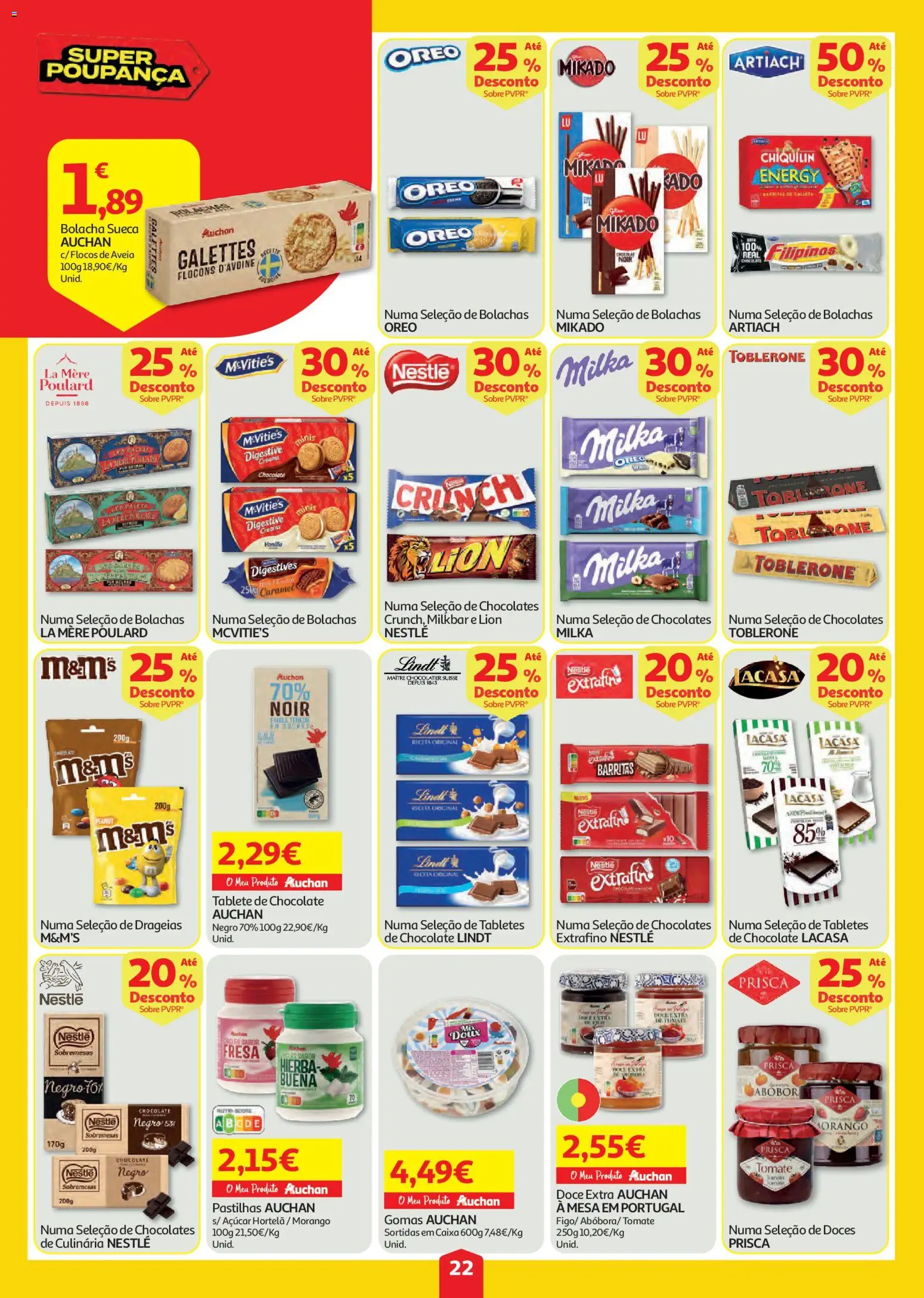Auchan folheto │ válido de 23/07/2026 | Página: 22 | Produtos: Bolachas, Chocolates, Mesa, Açúcar