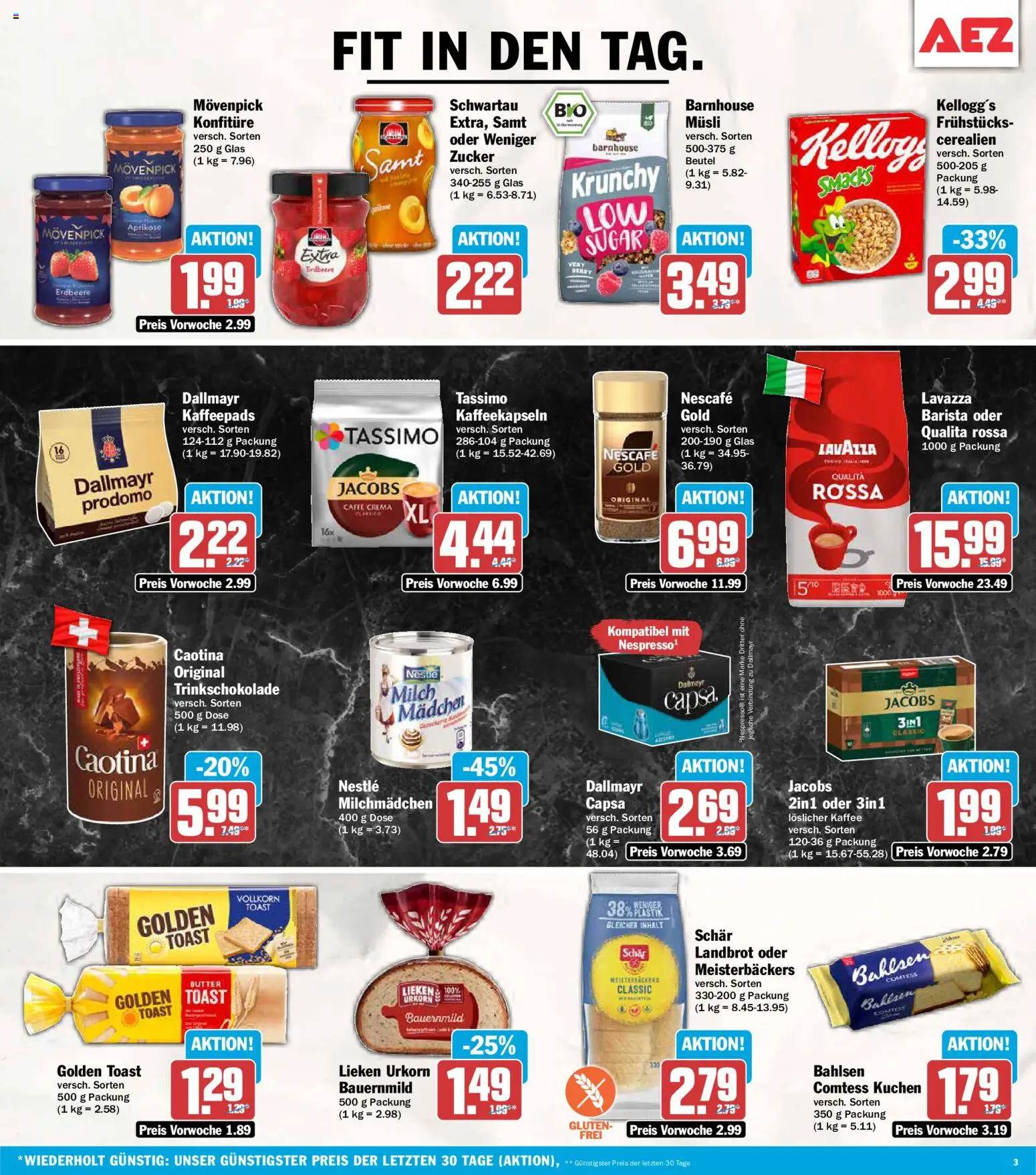 AEZ Prospekt – gültig ab 24.08.2026 | Seite: 3 | Produkte: Musli, Lavazza, Kaffeepads, Zucker