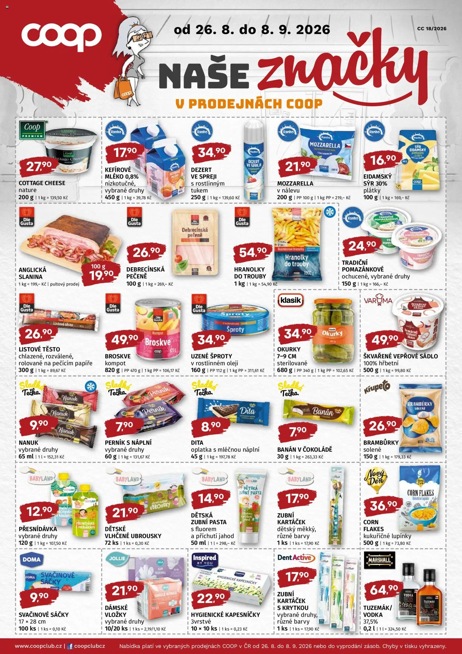 Trefa leták - COOP naše super ceny od 26.08.2026 | Strana: 2 | Produkty: Ubrousky, Banán, Bramborové hranolky, Dezert