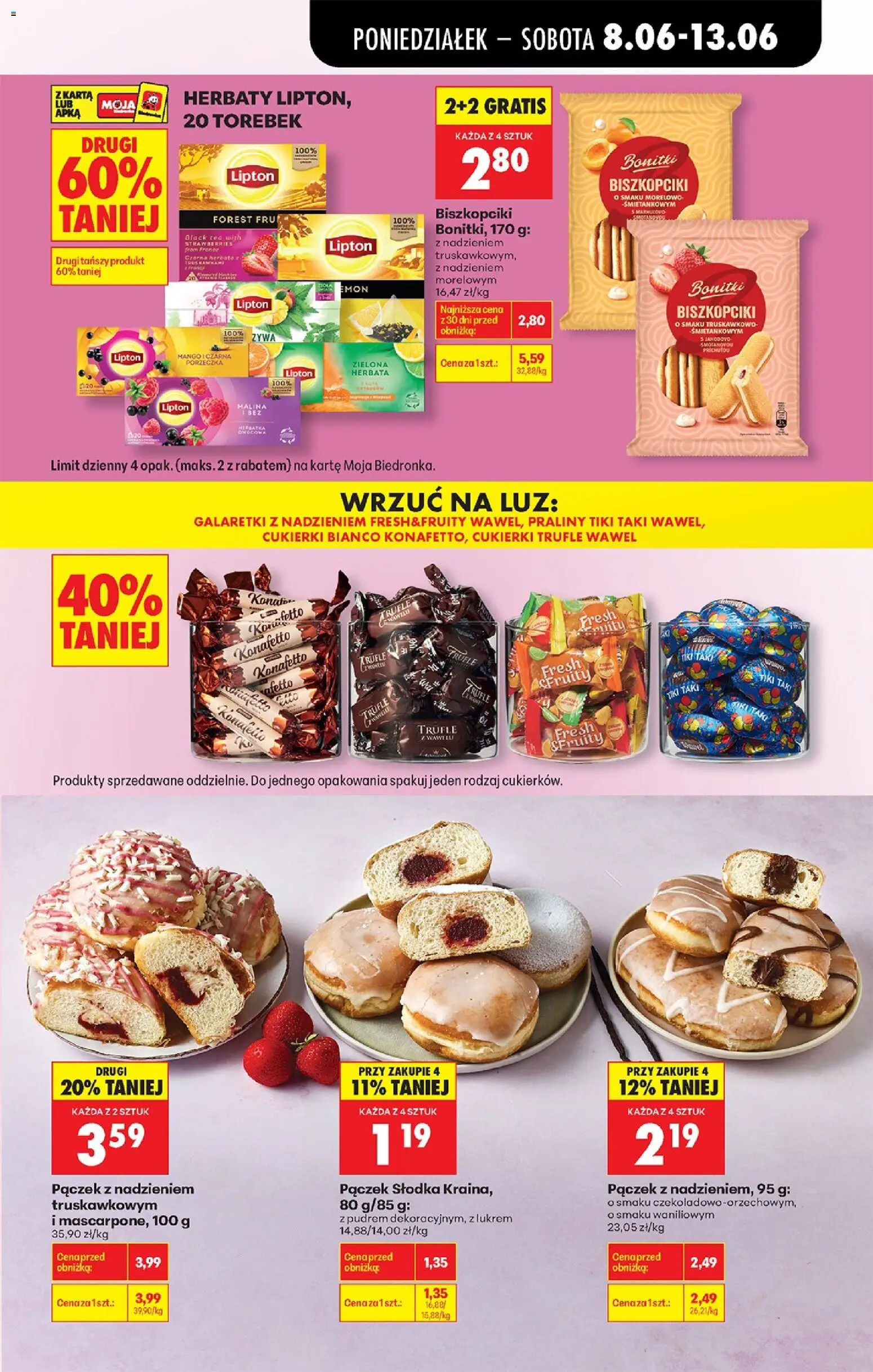 Biedronka gazetka od poniedziałku od 08.06.2026 | Strona: 65 | Produkty: Cukierki trufle, Praliny, Porzeczka, Herbata