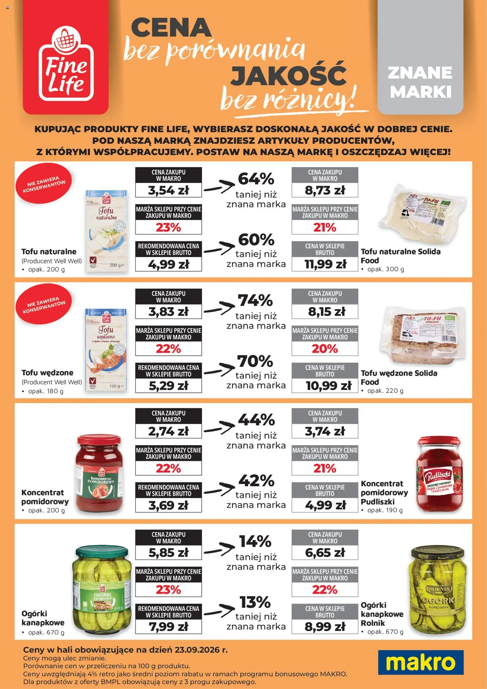 Makro gazetka - Fine Life od 01.10.2026 | Strona: 3 | Produkty: Ogórki kanapkowe, Tofu naturalne, Tofu wędzone, Ogórki
