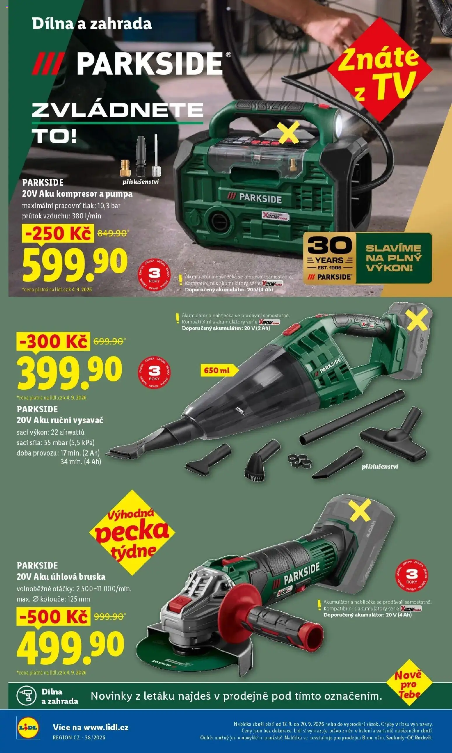 Lidl leták od 14.09.2026 - Nový akční leták | Strana: 20 | Produkty: Aku ruční vysavač, Bruska, Vysavač, Úhlová bruska