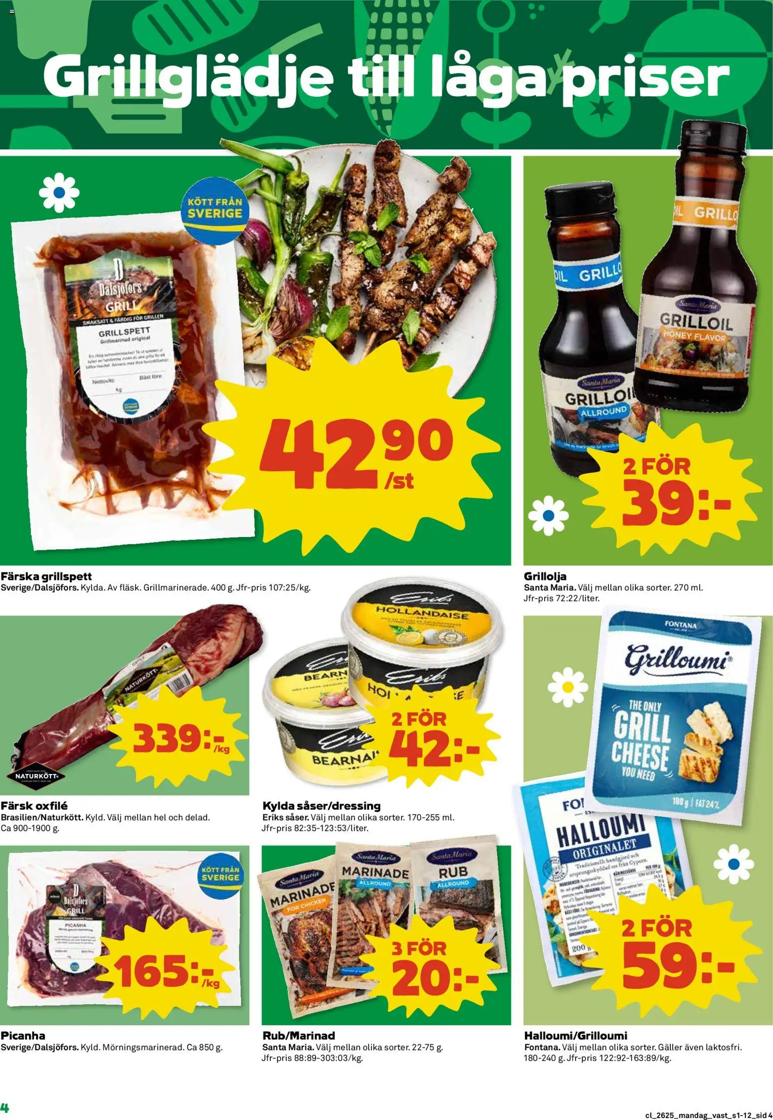Coop reklamblad aktuell från 15.06.2026 | Sida: 4 | Produkter: Grill, Grillspett, Halloumi, Oxfilé