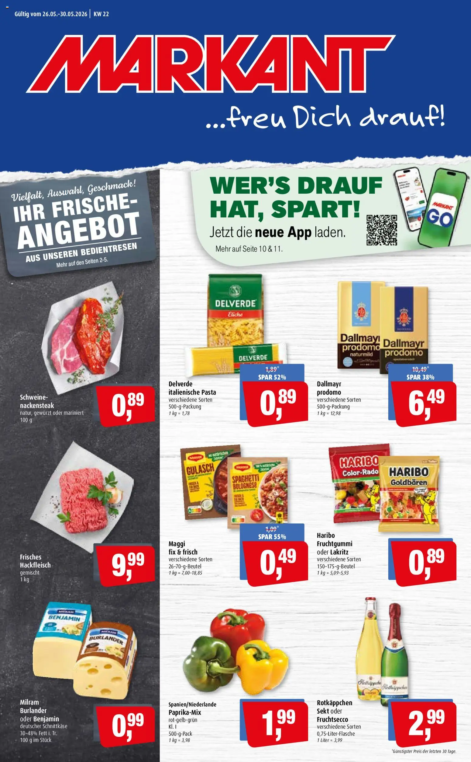 Markant Prospekt 	 – gültig ab 26.05.2026 | Seite: 1 | Produkte: Dallmayr, Gulasch, Rotkäppchen, Hackfleisch