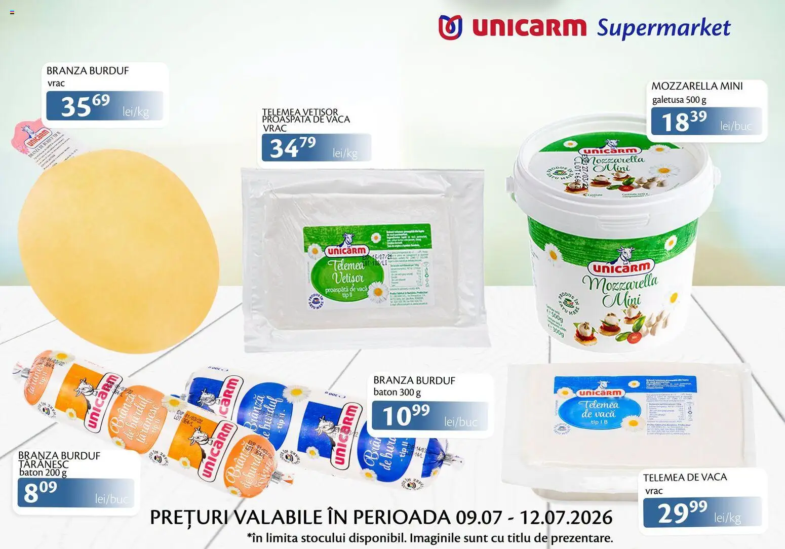 Noul catalog Unicarm – valabil de la 09.07.2026 | Pagină: 4 | Produse: Mozzarella, Brânză