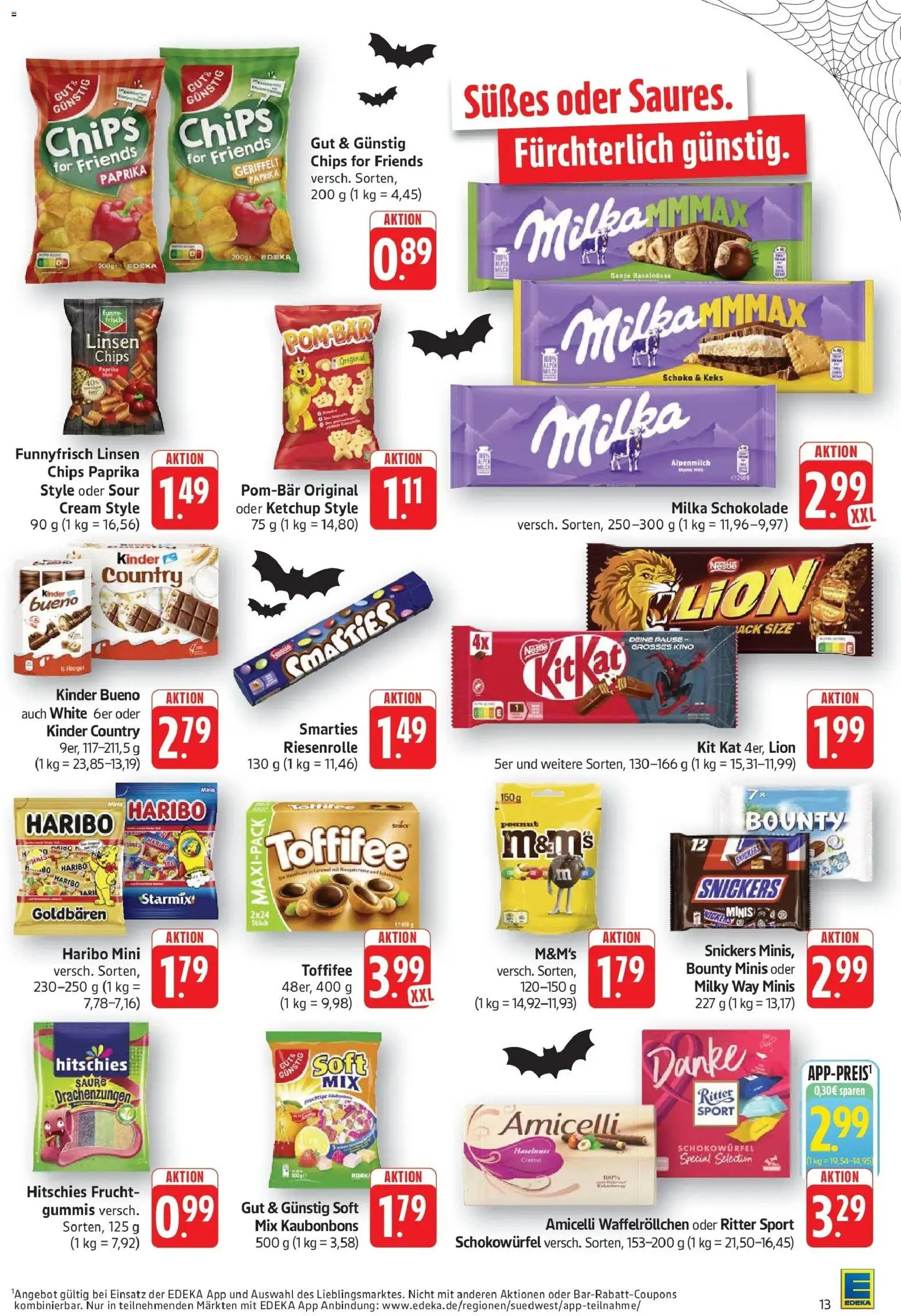 E center Prospekt Göppingen (ab 26.10.2026) zum Blättern | Seite: 13 | Produkte: Ritter sport, M&M's, Chips, Kinder country