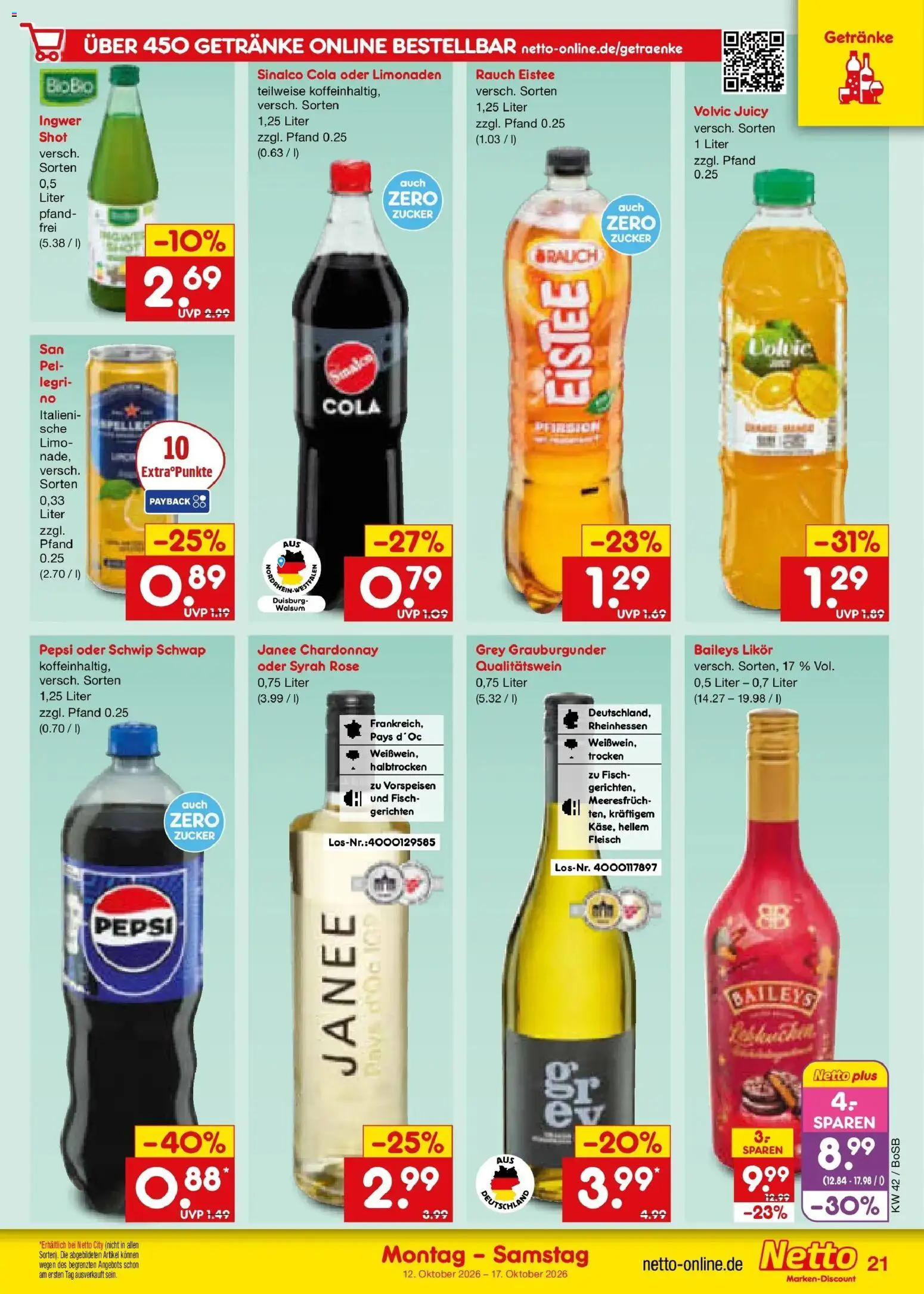 Netto Marken-Discount Prospekt Bochum (ab 12.10.2026) » Angebote | Seite: 25 | Produkte: Schwip schwap, Fisch, Pfirsich, Fleisch