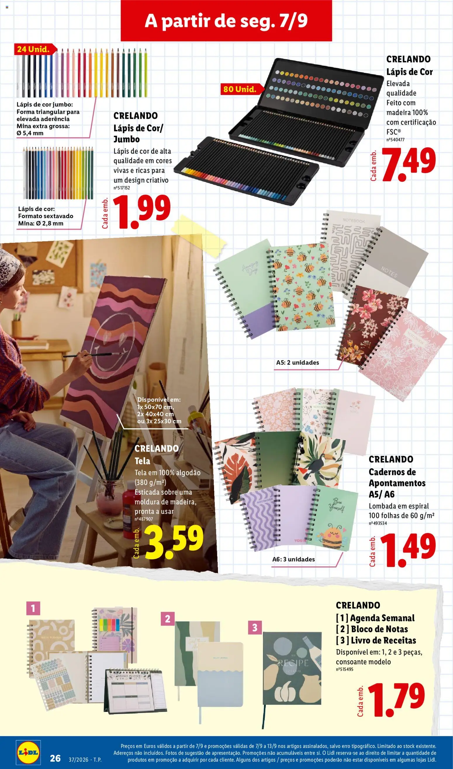 Lidl Promoções Semanais │ válido de 07/09/2026 | Página: 28 | Produtos: Moldura, Cadernos, Algodão, Notebook