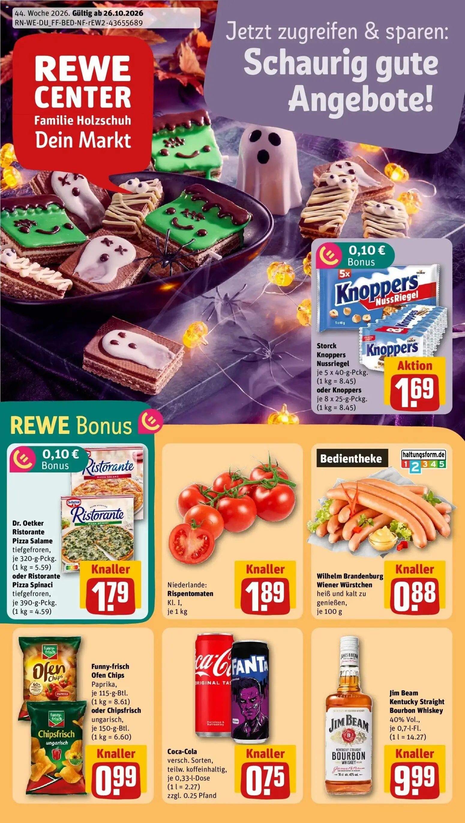 REWE Prospekt ab 26.10.2026 zum Blättern » Angebote | Seite: 1 | Produkte: Jim beam, Pizza, Bourbon, Chips