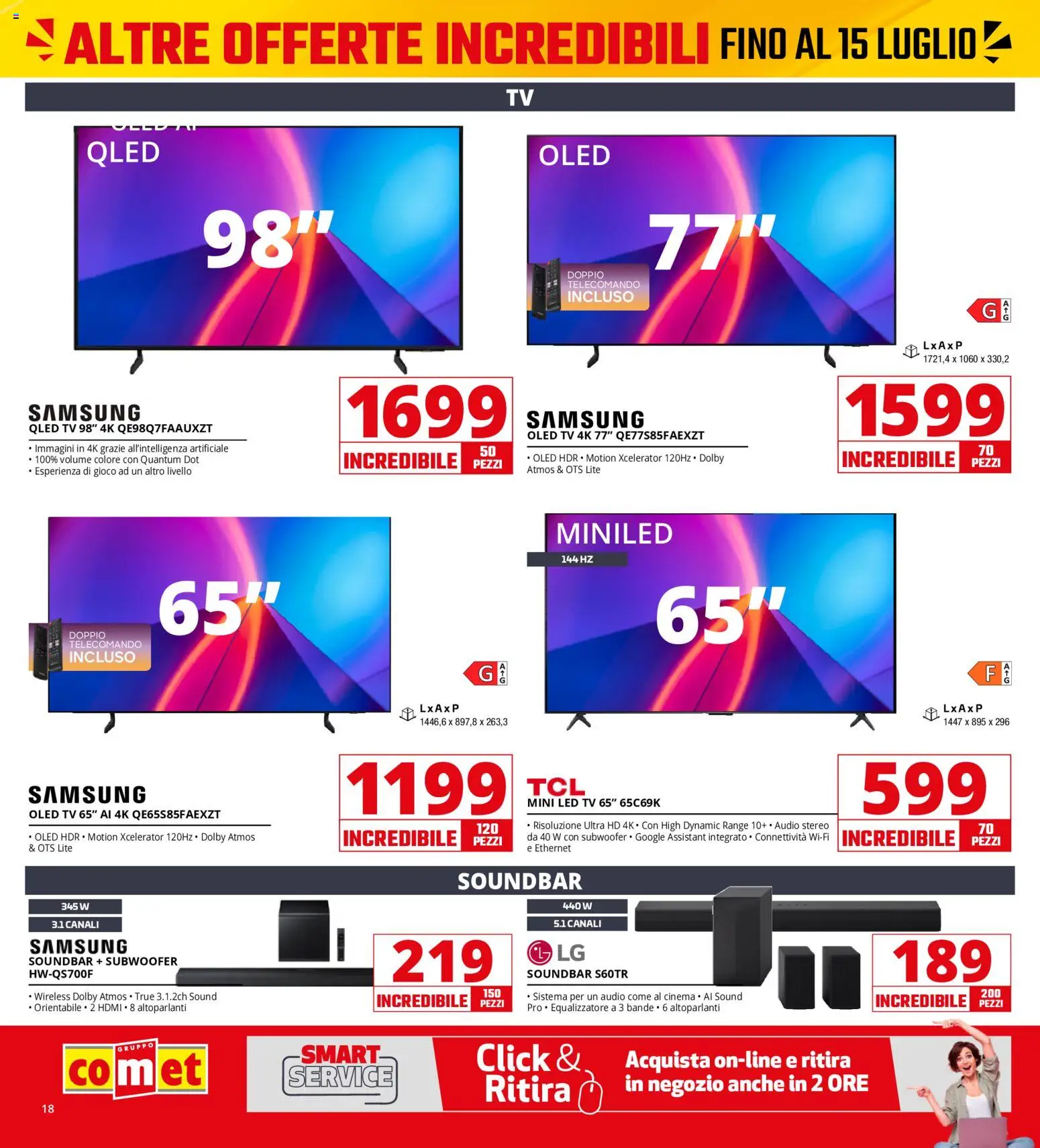 Volantino Comet del 13/07/2026 | Pagina: 18 | Prodotti: TV, Audio, Gioco, Samsung