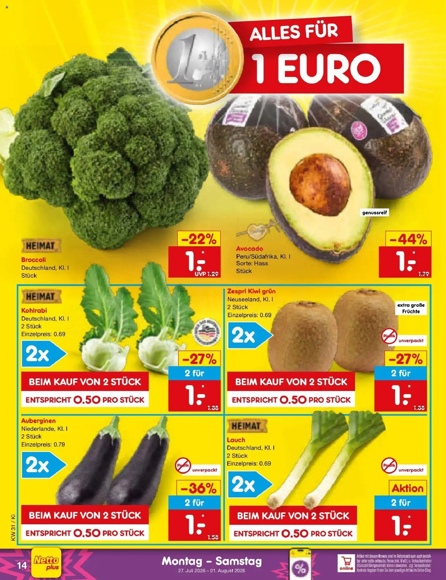 Netto Marken-Discount Prospekt Nürnberg – gültig ab 27.07.2026 | Seite: 24 | Produkte: Kohlrabi, Avocado, Kiwi