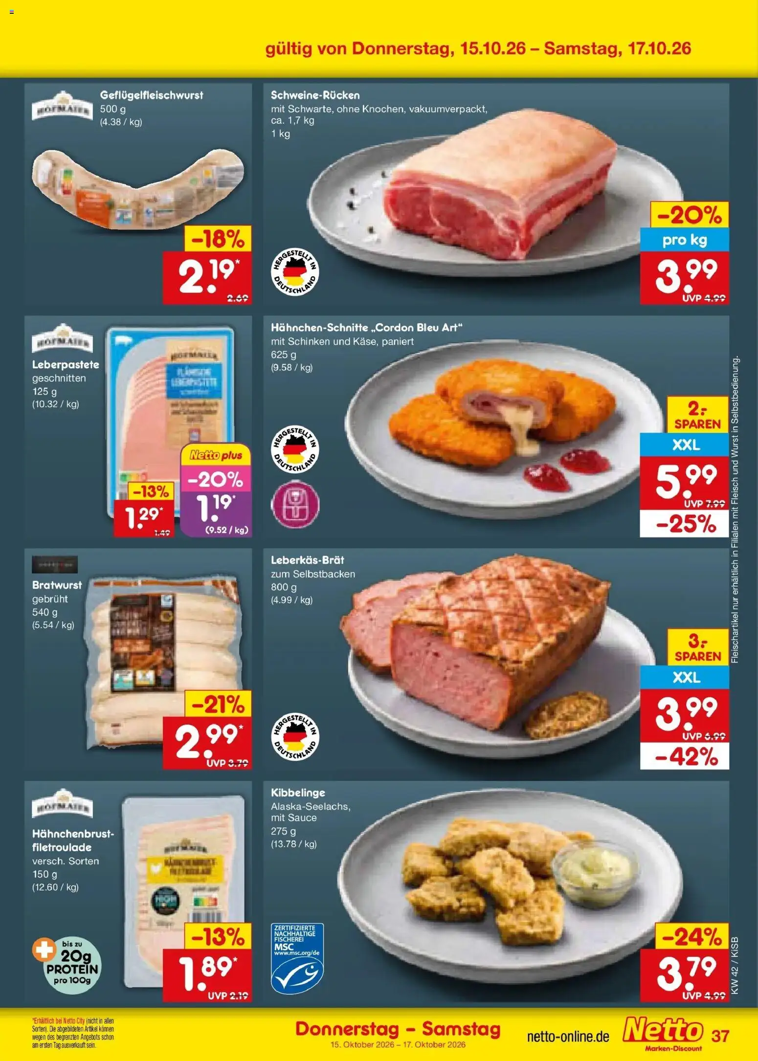 Netto Marken-Discount Prospekt Nürnberg (ab 12.10.2026) » Angebote | Seite: 51 | Produkte: Bratwurst, Schweinerucken, Schinken, Fleisch