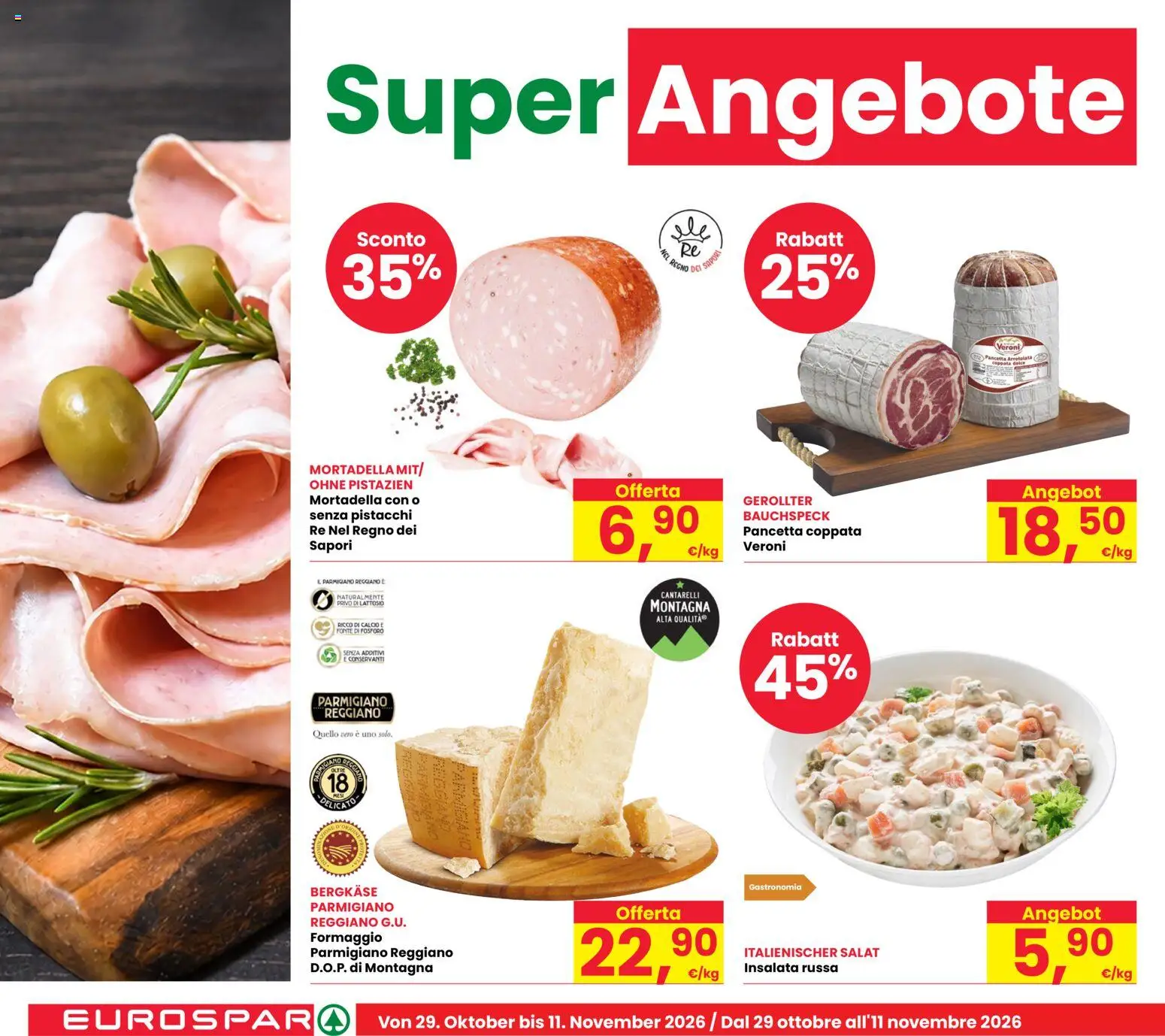 Volantino Eurospar del 29/10/2026 | Pagina: 10 | Prodotti: Pancetta, Insalata, Parmigiano reggiano, Parmigiano