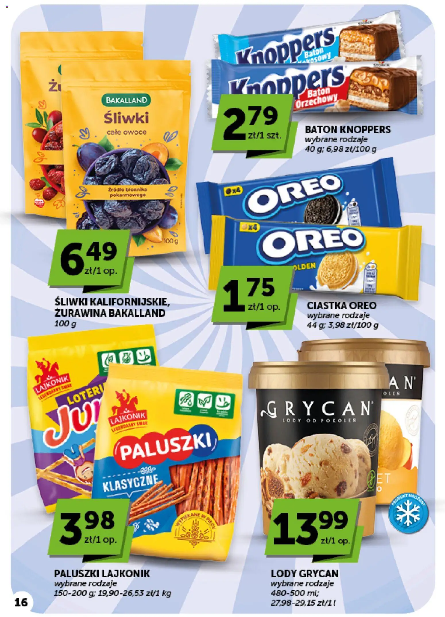ABC gazetka - Minimarket od 08.10.2026 | Strona: 16 | Produkty: Grycan, Śliwki, Knoppers baton, Lody