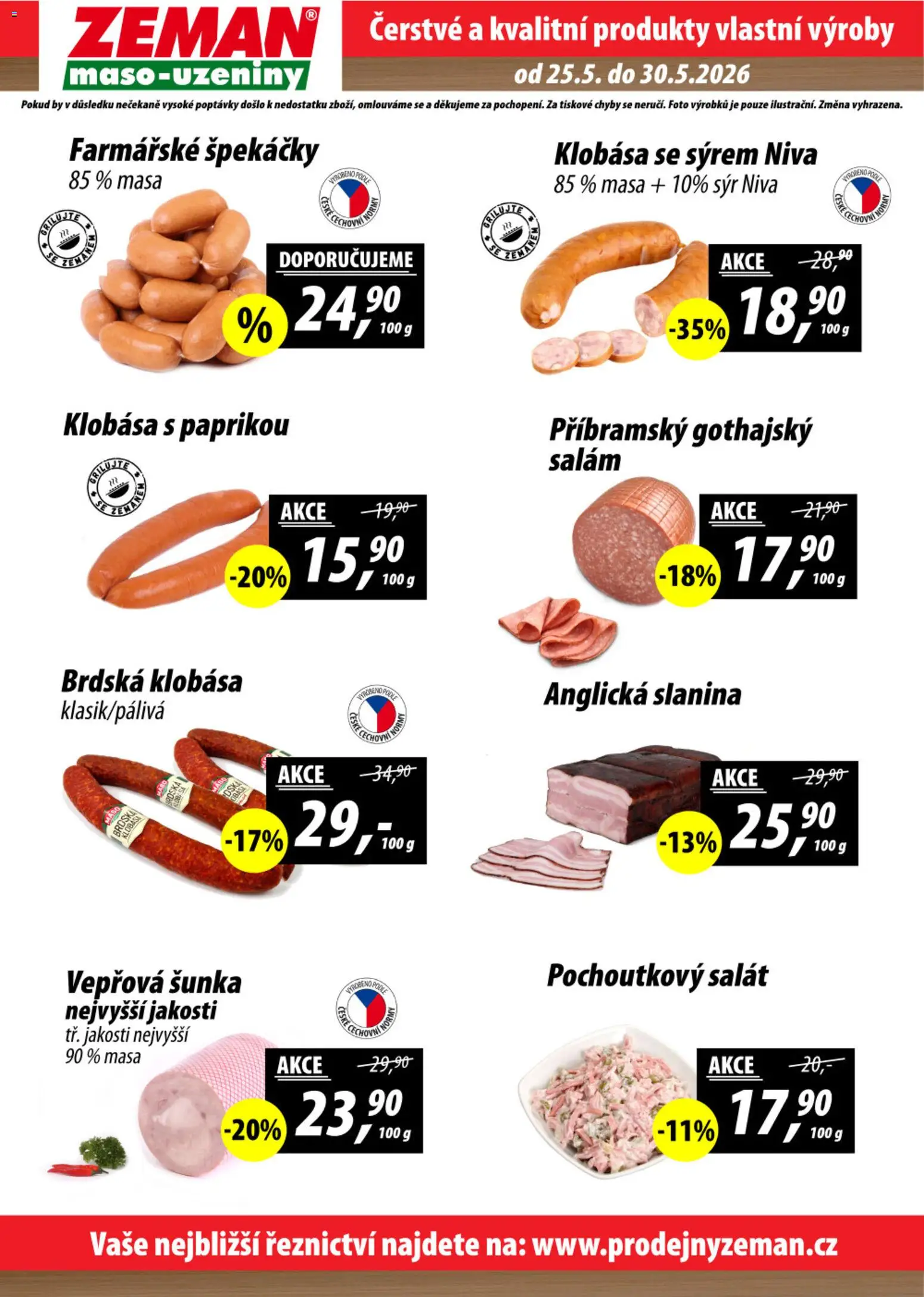 Prodejny Zeman leták od 25.05.2026 | Strana: 2 | Produkty: Špekáčky, Klobása, Maso, Slanina