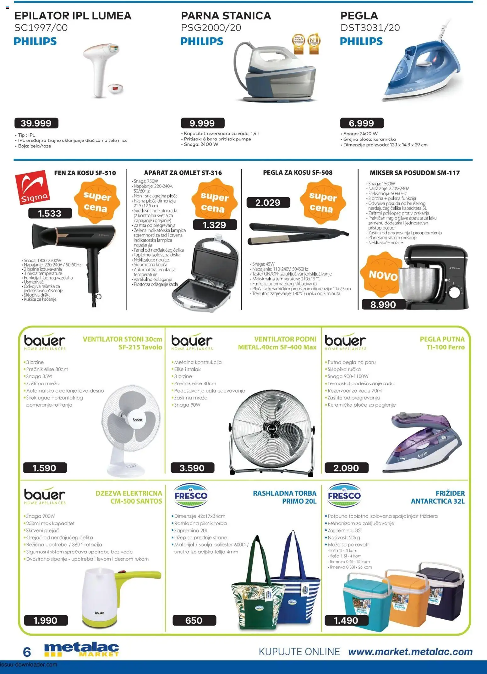 Metalac Market katalog - važi od 01.06.2026 | Strana: 6 | Proizvode: Pegla, Mikser, Fen, Torba