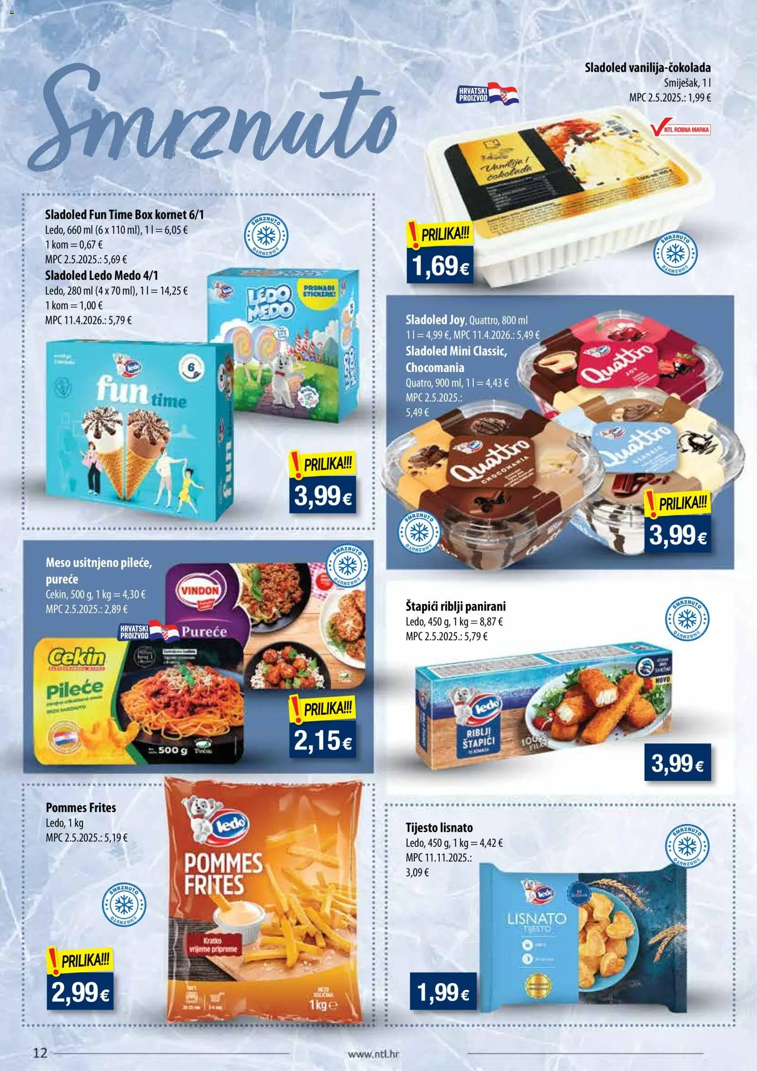 NTL katalog | vrijedi od 05.08.2026 | Stranica: 12 | Proizvodi: Meso, Ledo, Sladoled, Kornet