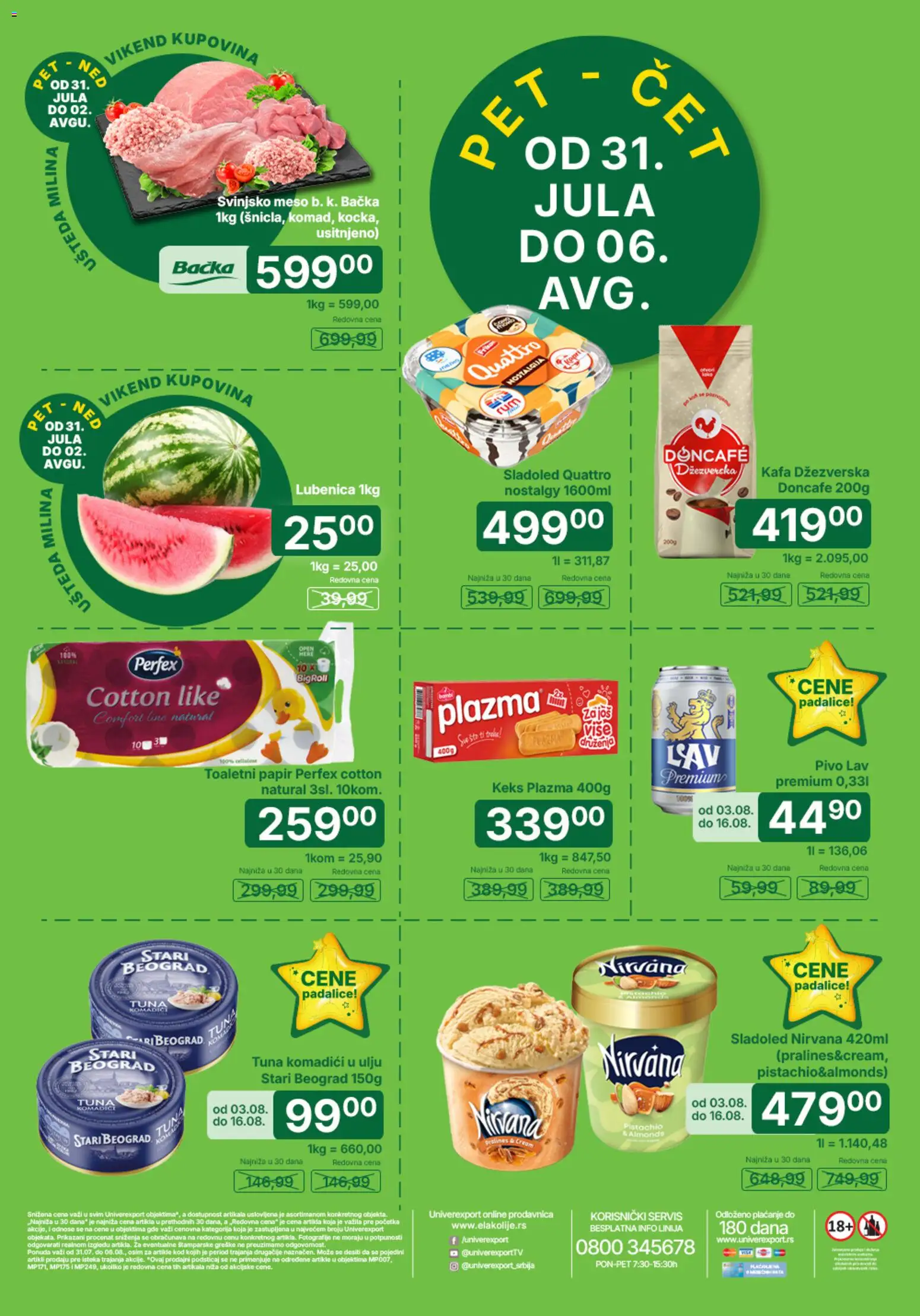 Univerexport katalog - važi od 31.07.2026 | Strana: 1 | Proizvode: Sto, Plazma, Svinjsko meso, Pivo