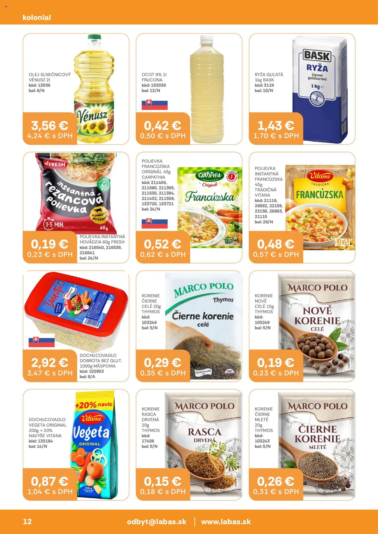 Nové Labaš akcie – leták je platný od 28.08.2026 | Strana: 12 | Produkty: Ryža, Čierne korenie, Korenie, Ocot