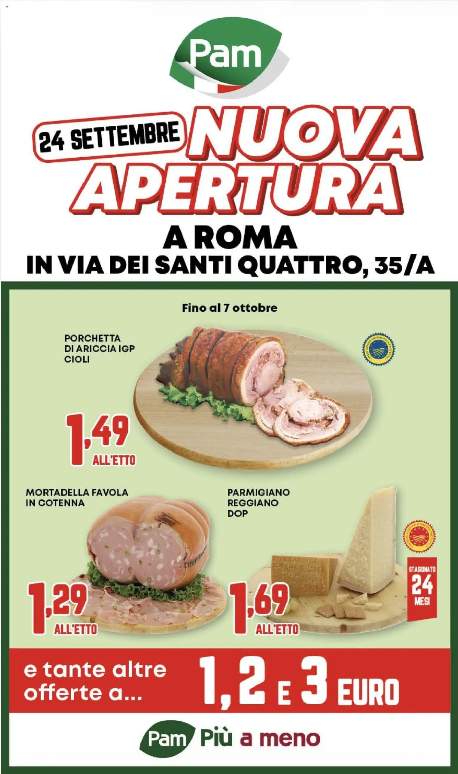 Volantino PAM del 24/09/2026 | Pagina: 1 | Prodotti: Porchetta, Reggiano parmigiano, Mortadella, Parmigiano