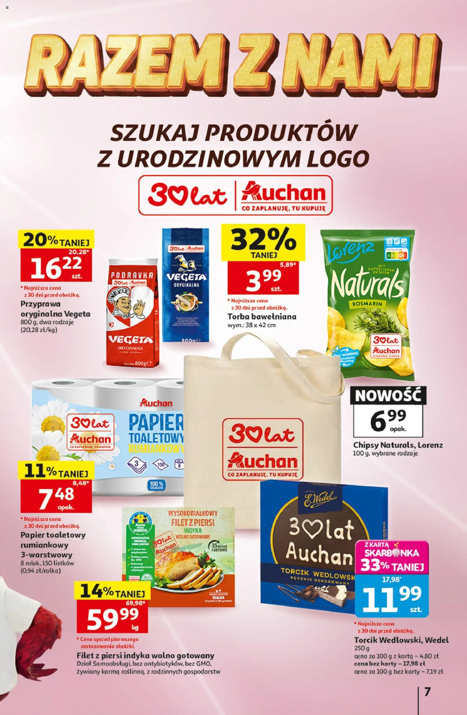 Auchan gazetka - 30 Lat Hipermarket od 07.05.2026 | Strona: 7 | Produkty: Karta, Chipsy, Piersi, Papier toaletowy