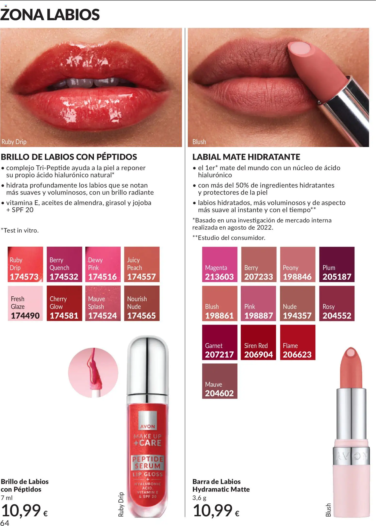Catálogo AVON campaña 6 │ válido desde el 01.06.2026 | Página: 64 | Productos: Brillo de labios, Κρεμάστρα, Sérum, Barra de labios