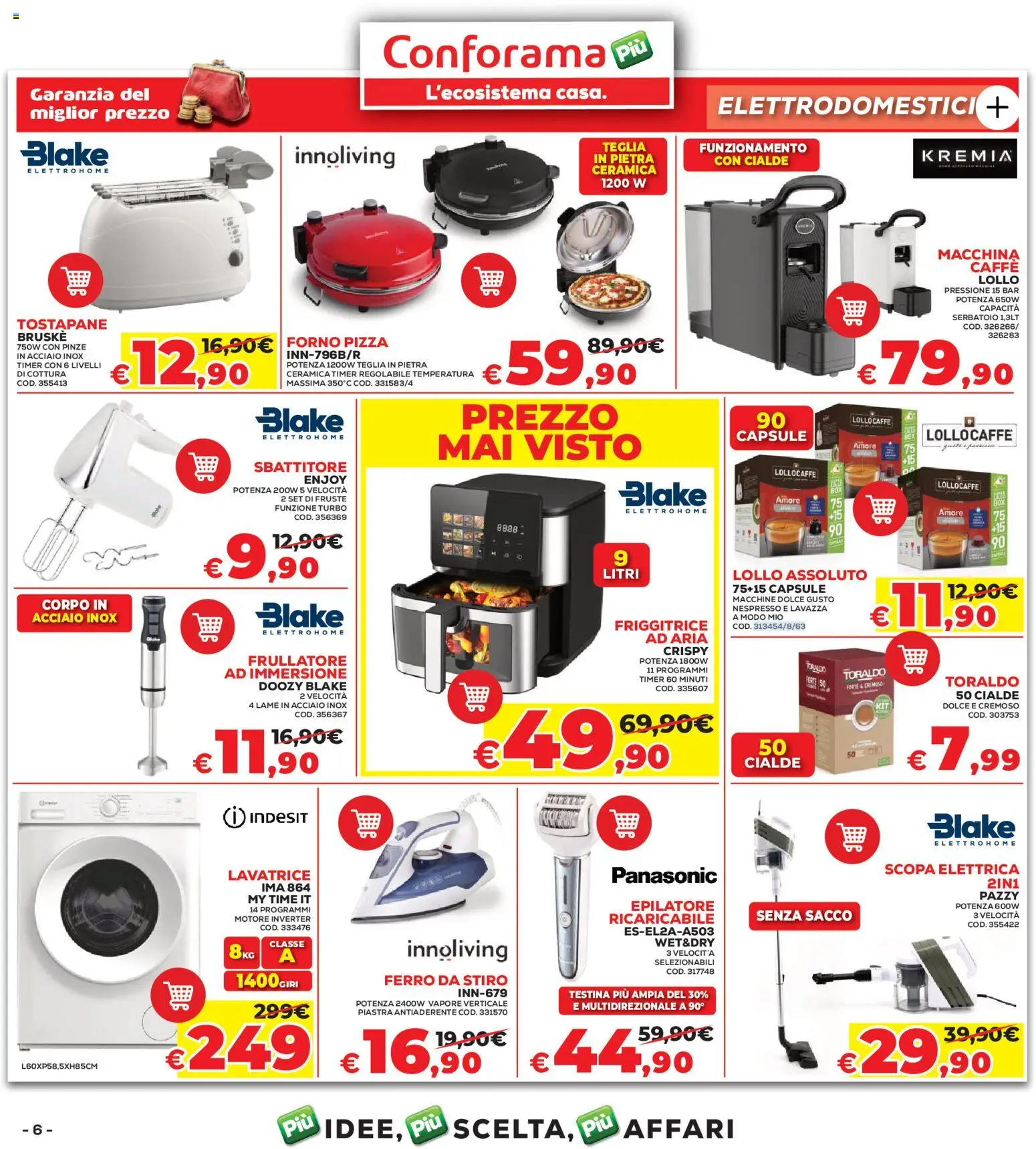 Volantino Conforama del 07.05.2026 | Pagina: 6 | Prodotti: Frullatore, Scopa, Forno, Lavazza