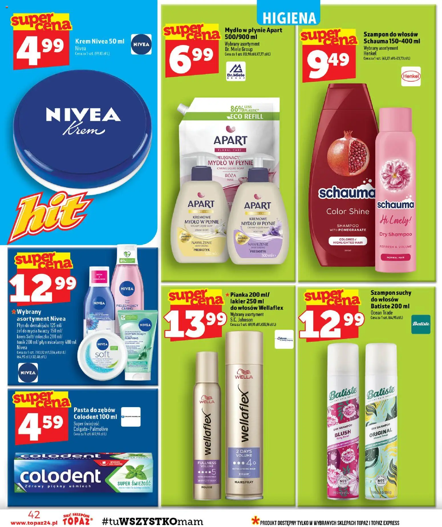 Topaz gazetka od 10.09.2026 | Strona: 42 | Produkty: Płyn micelarny, Szampon do włosów, Pasta, Tonik