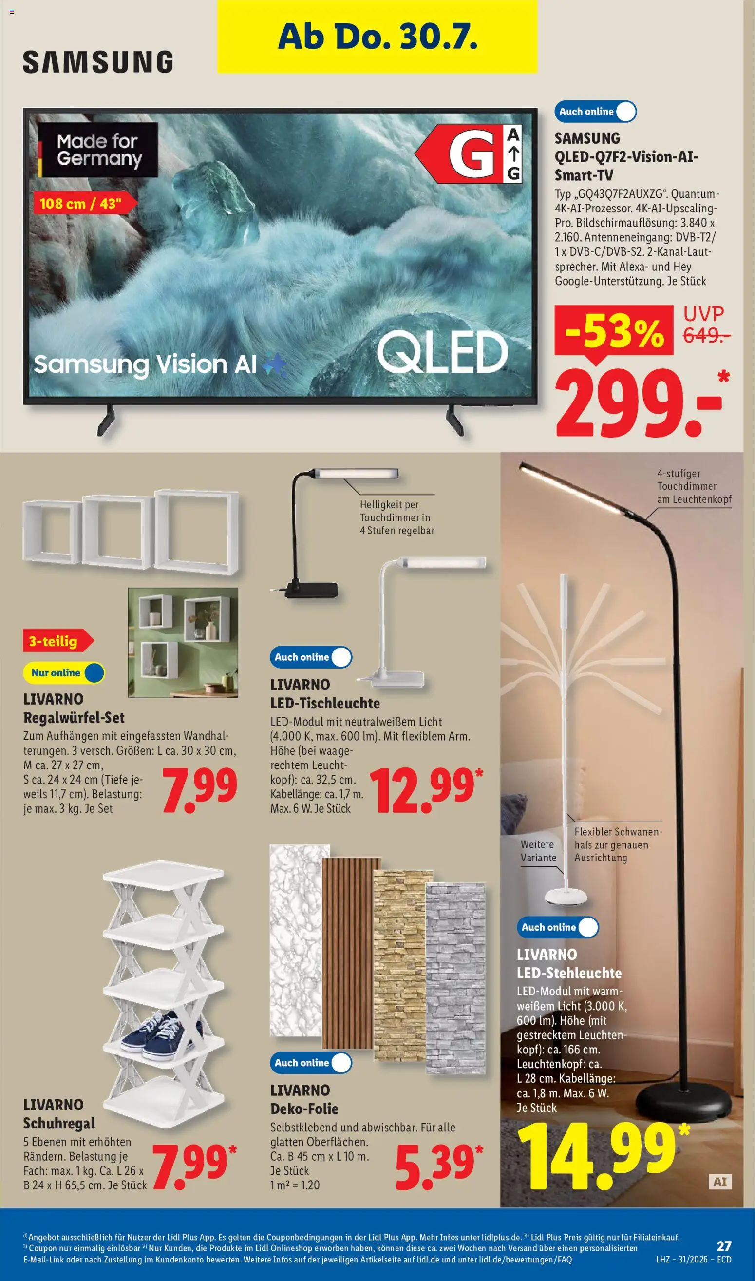 Lidl Prospekt – gültig ab 27.07.2026 | Seite: 43 | Produkte: Schuhregal, Samsung, Smart TV, TV