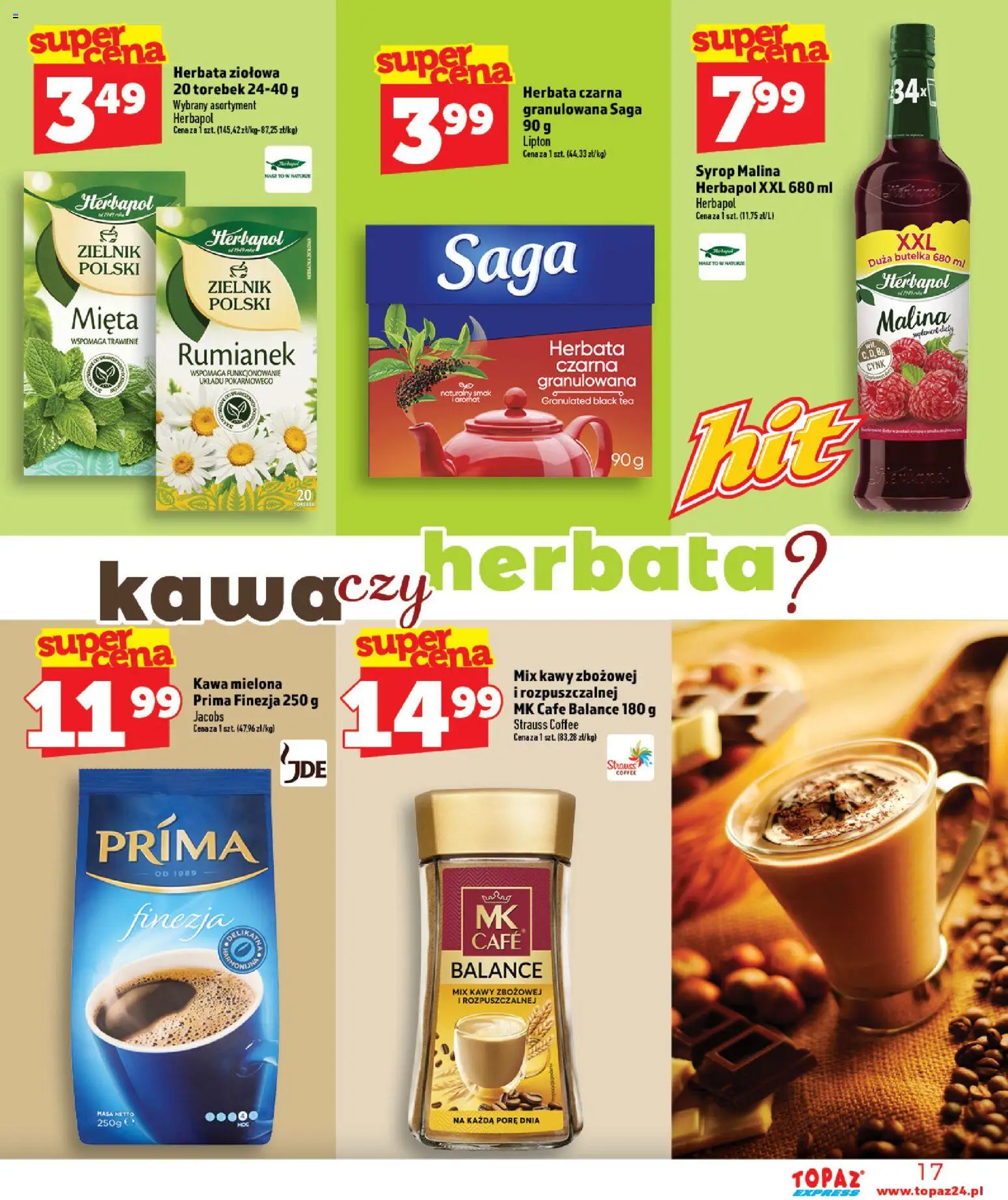 Topaz gazetka - Express od 06.08.2026 | Strona: 17 | Produkty: Syrop, Mięta, Kawa, Herbata
