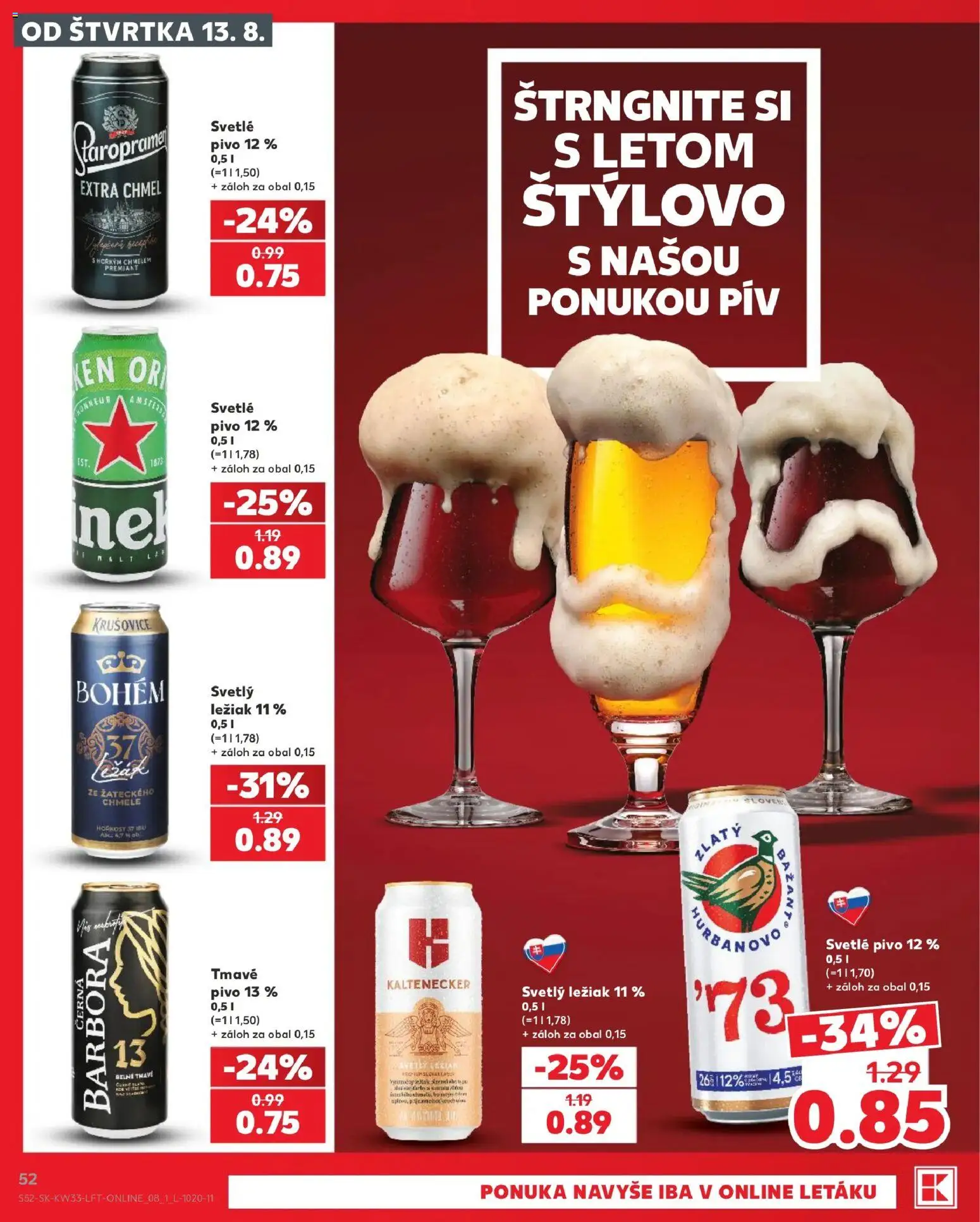 Nové Kaufland akcie – leták je platný od 13.08.2026 | Strana: 52 | Produkty: Pivo, Krušovice, Zlatý Bažant