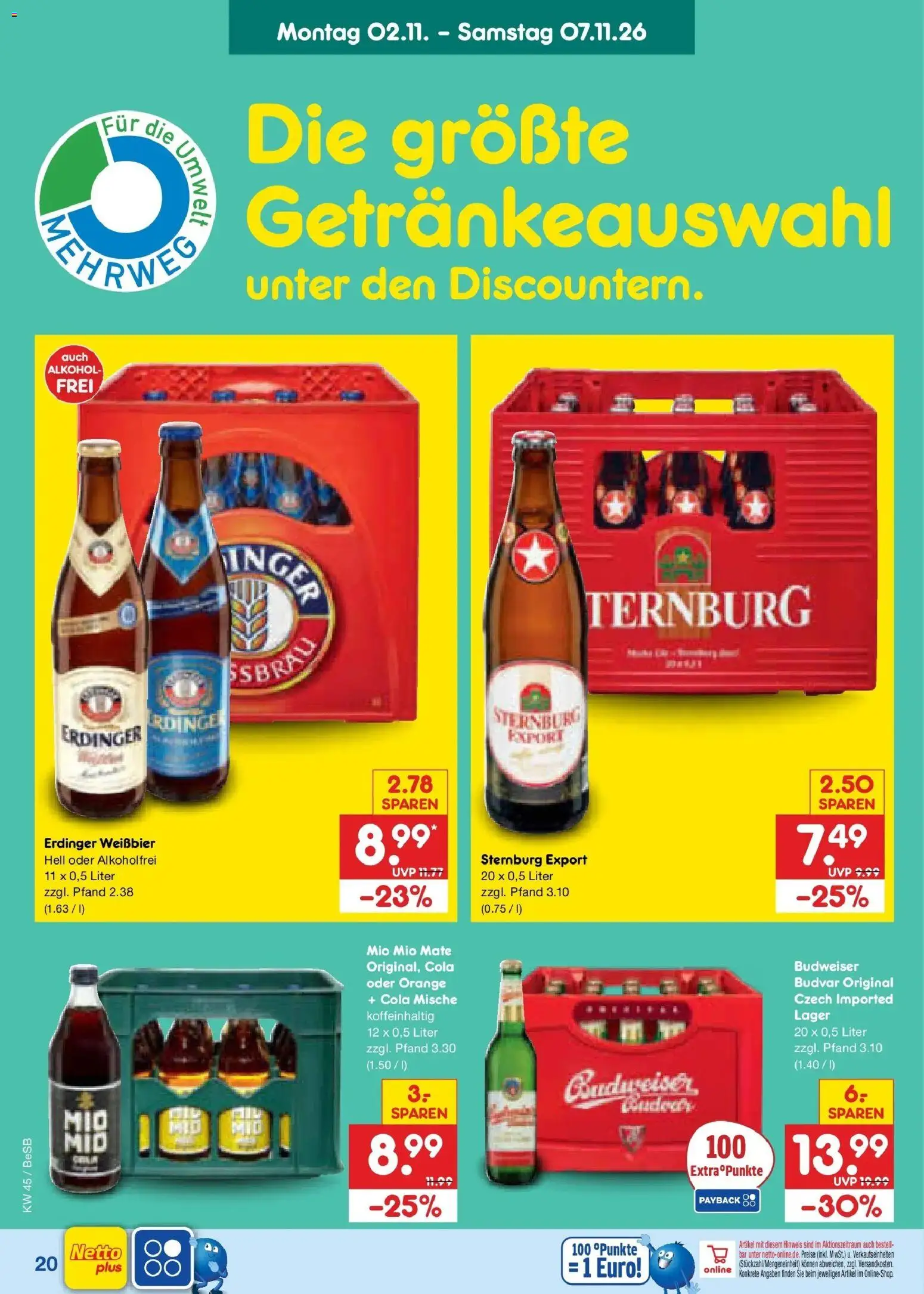 Netto Marken-Discount Prospekt Berlin-Prenzlauer Berg (ab 02.11.2026) » Angebote | Seite: 30 | Produkte: Erdinger, Cola, Mio mio mate, Alkohol