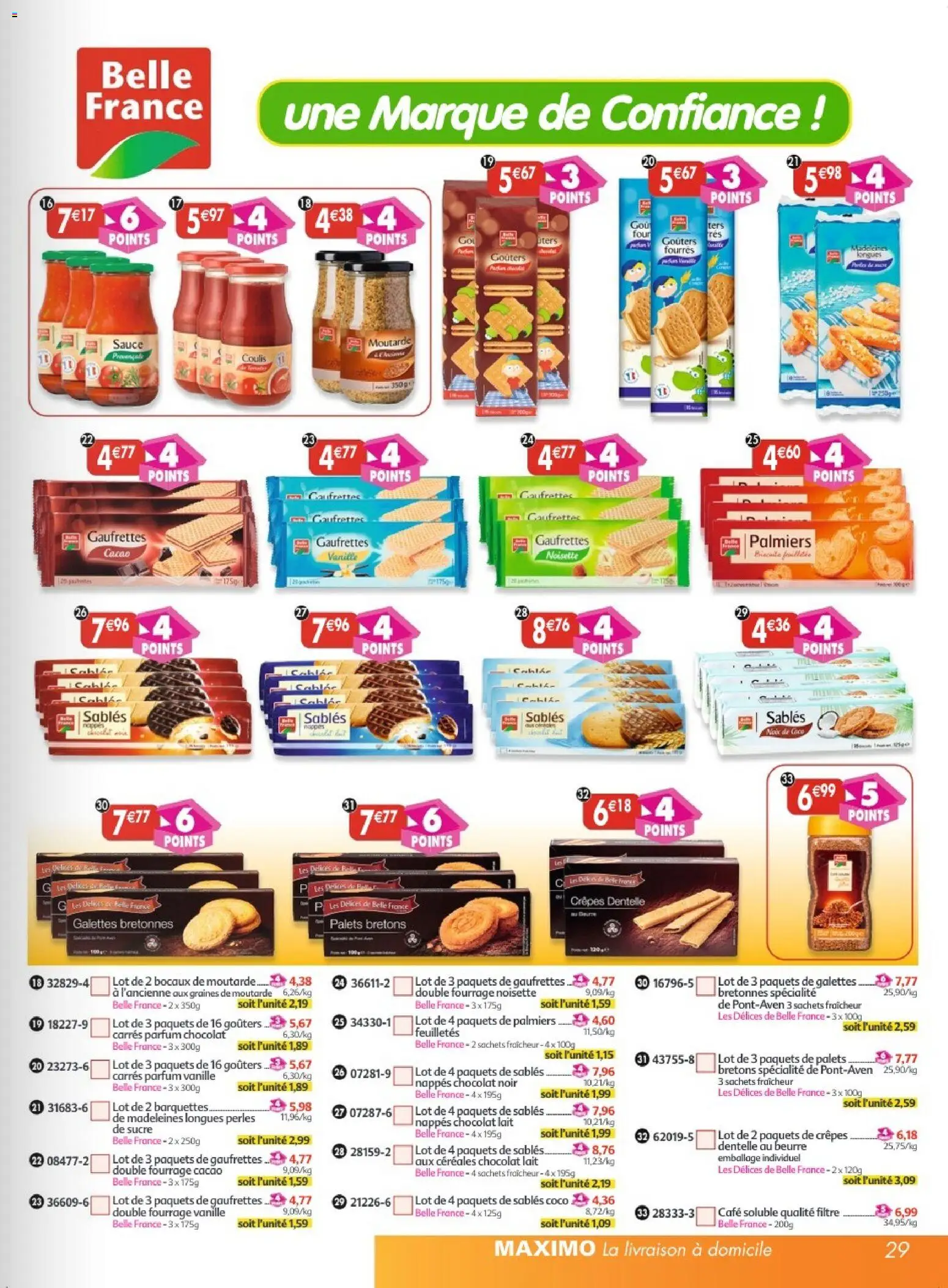 {H1} | Page: 29 | Produits: Four, Madeleines, Chocolat, Céréales