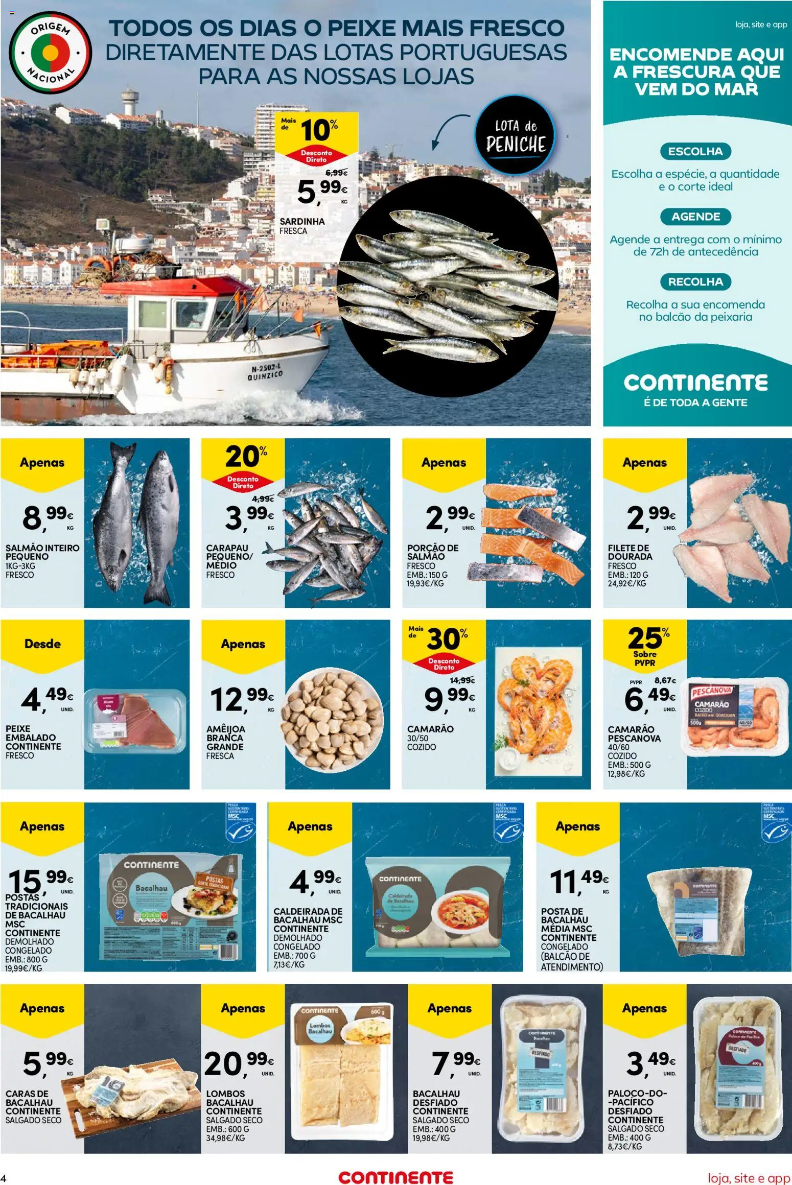 Continente Semanal Continente Bom Dia │ válido de 25/08/2026 | Página: 4 | Produtos: Dourada, Camarão, Salmão, Filete