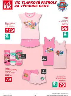 Náhled letáku Kik leták od 06.07.2026 | Strana: 4 | Produkty: Kalhotky, Ponožky, Pyžamo, Dětské pyžamo