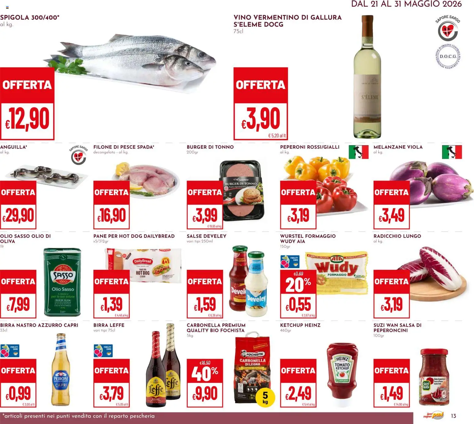 Volantino Pan del 21.05.2026 | Pagina: 13 | Prodotti: Formaggio, Olio, Vino, Spigola
