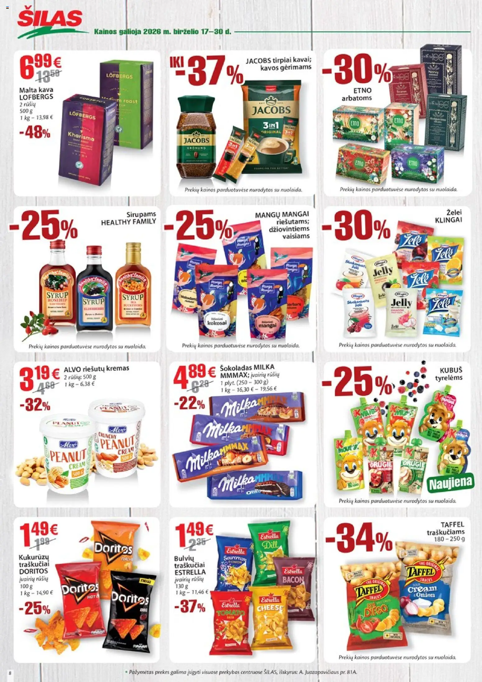 Šilas akcijos nuo 17.06.2026 | Puslapis: 8 | Prekių: Kremas, Kava, Šokoladas, Traškučiai