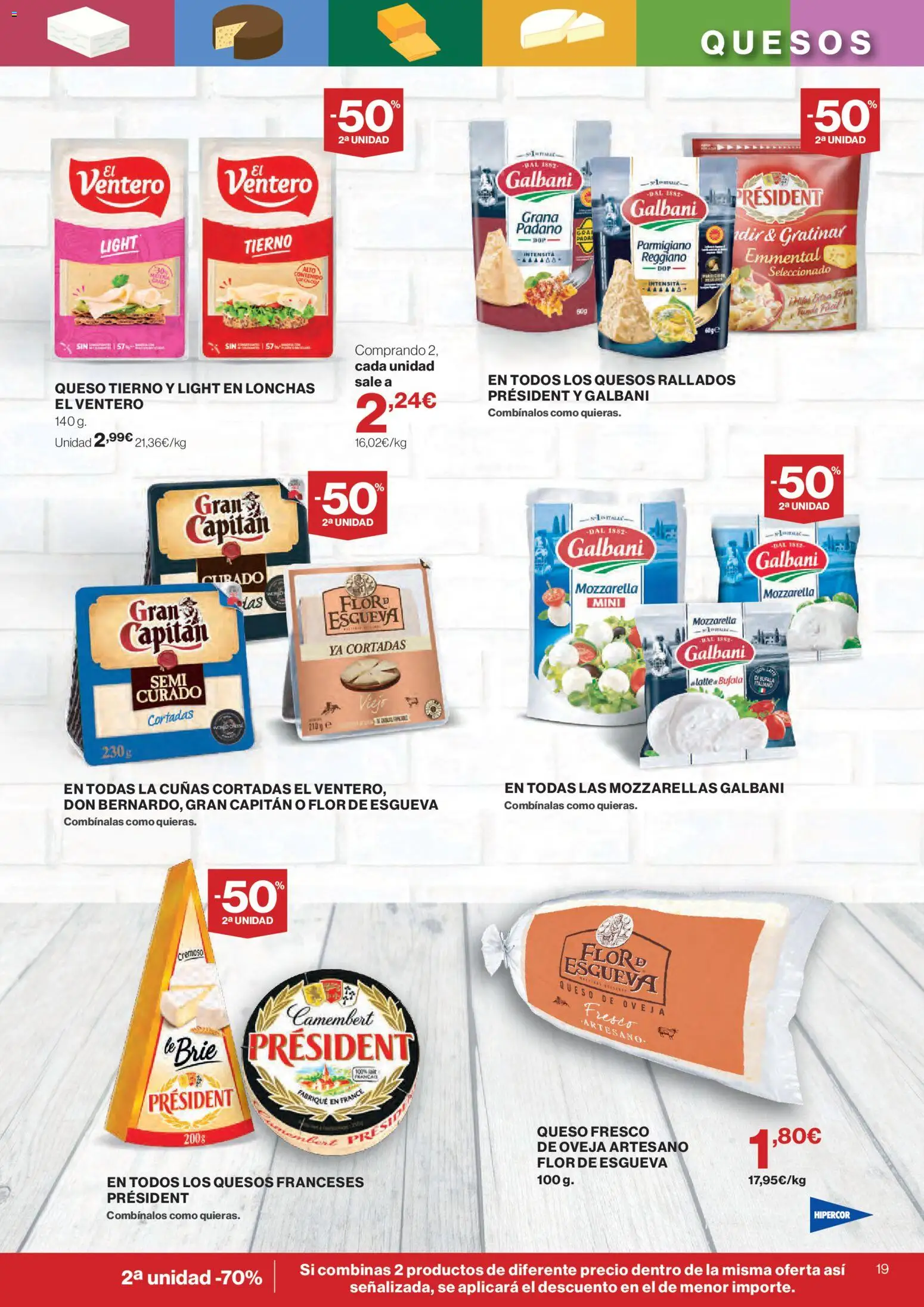 Hipercor catálogo │ válido desde el 24/09/2026 | Página: 19 | Productos: Queso de oveja, Queso fresco, Mozzarella, Parmigiano Reggiano