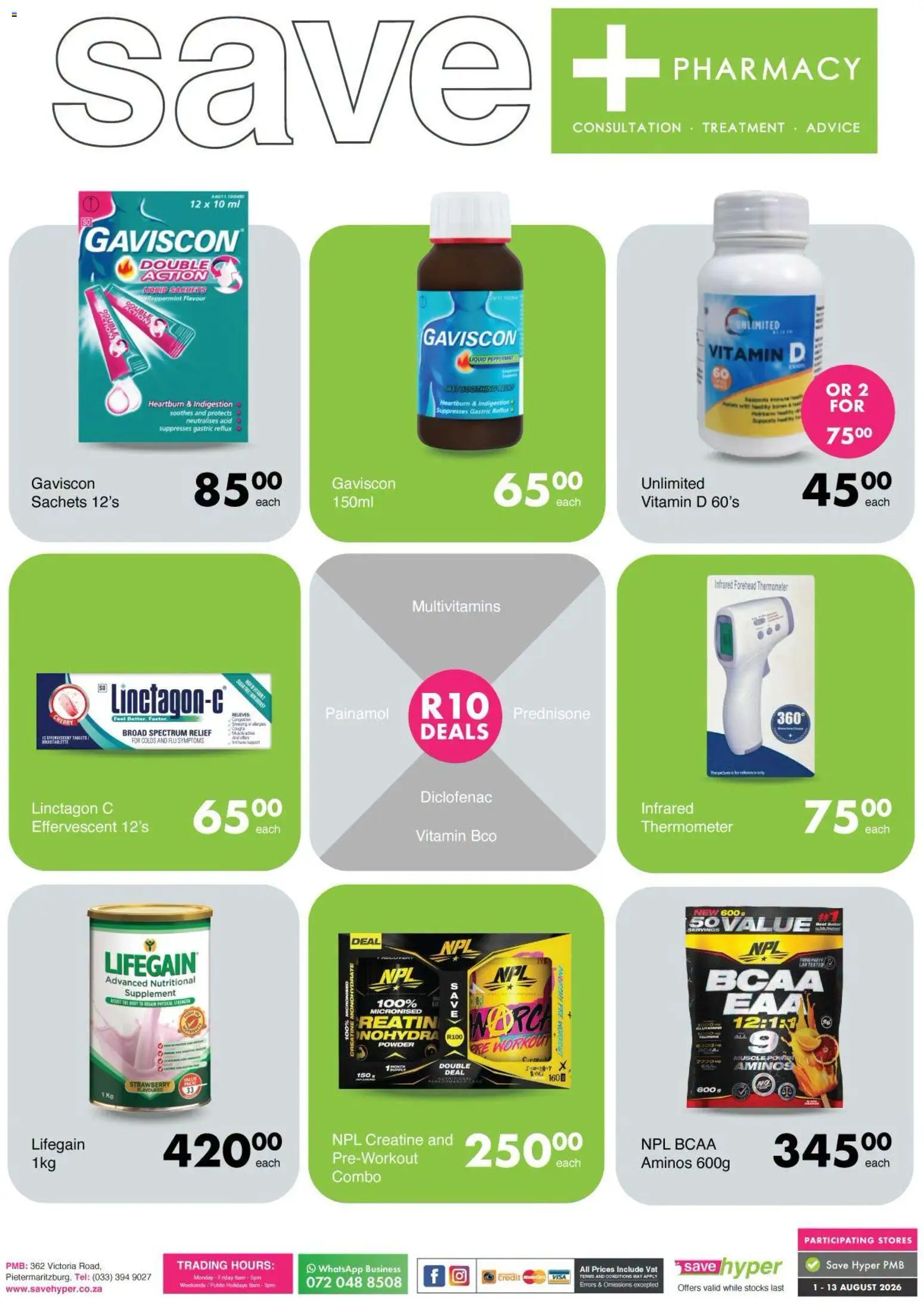New Save catalogue – valid from 01/08/2026 | Page: 1 | Products: Thermometer, Multivitamins, Powder