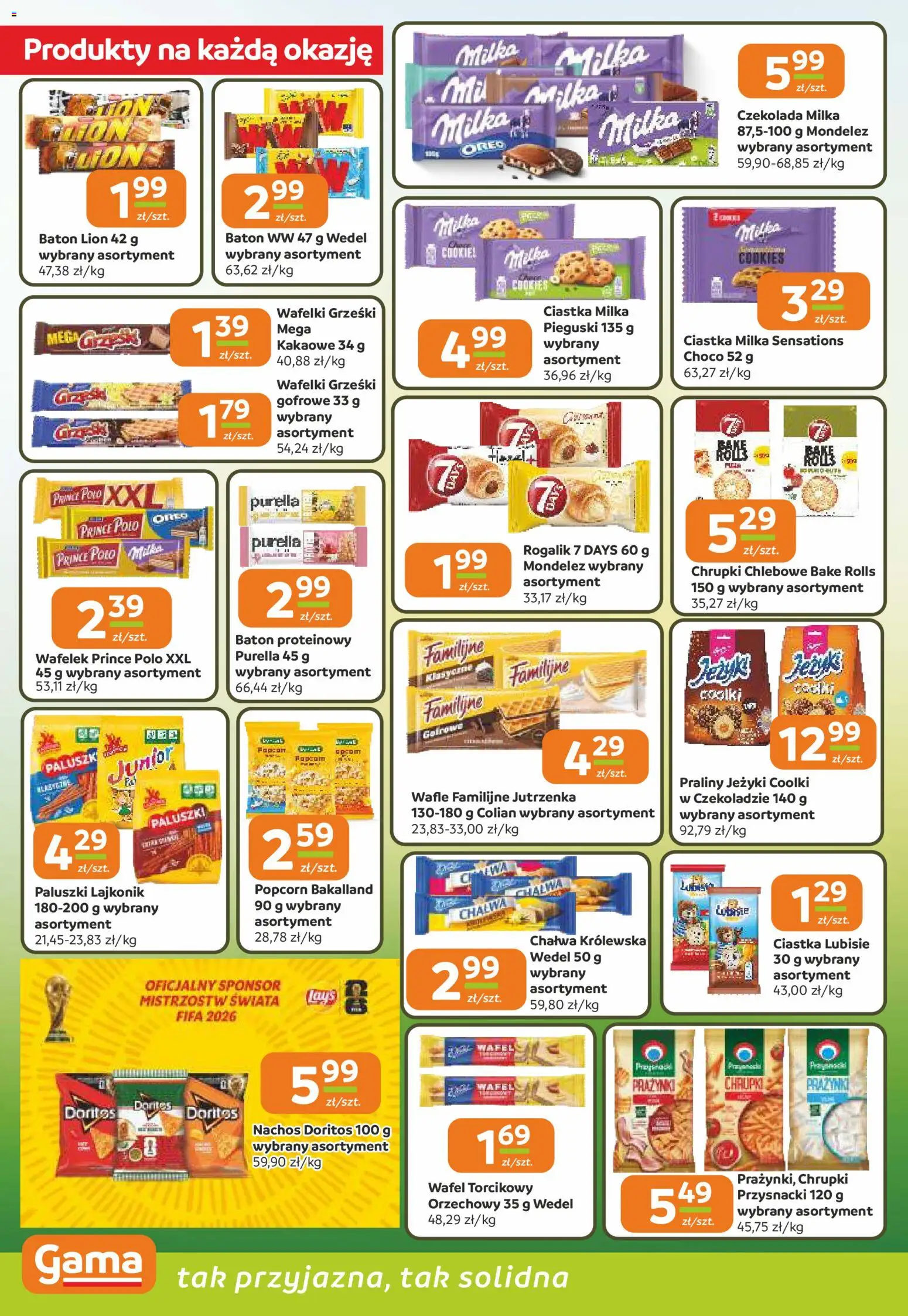 Gama gazetka od 02.06.2026 | Strona: 4 | Produkty: Nachos, Czekolada milka, Doritos, Ciastka