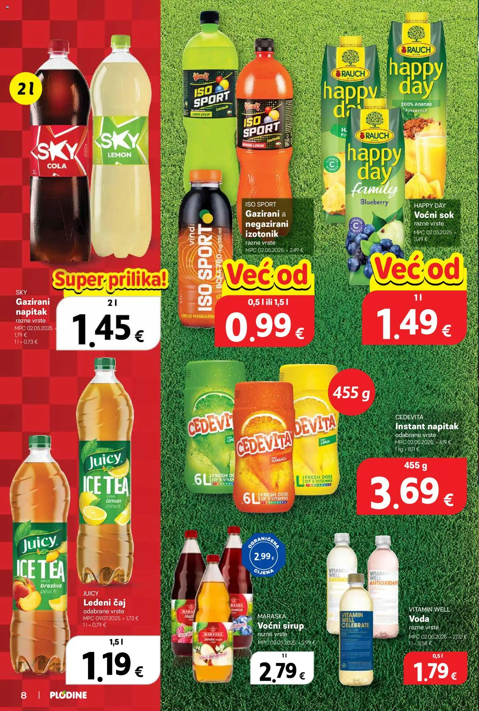 Plodine katalog | vrijedi od 08.07.2026 | Stranica: 8 | Proizvodi: Ledeni čaj, Voda, Limun, Cedevita
