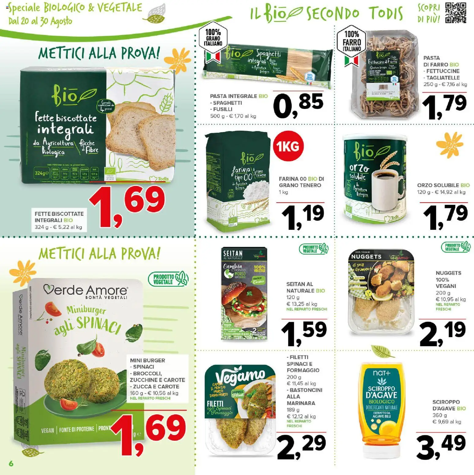 Volantino Todis del 20/08/2026 | Pagina: 6 | Prodotti: Vegan, Nuggets, Carote, Spaghetti