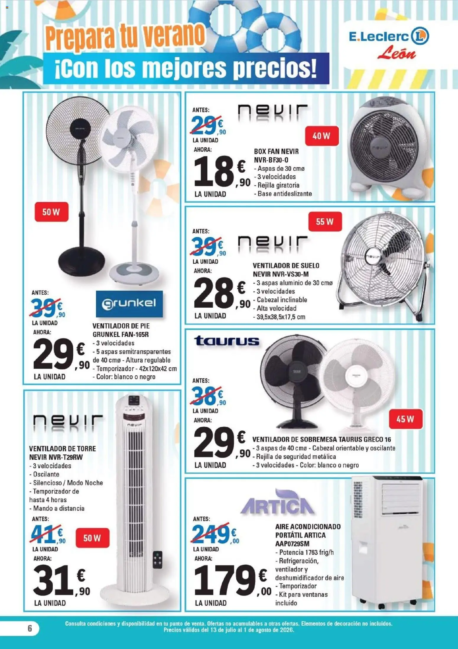 E.Leclerc folleto León │ válido desde el 13/07/2026 | Página: 6 | Productos: Aire acondicionado, Ventilador, Ventilador de pie