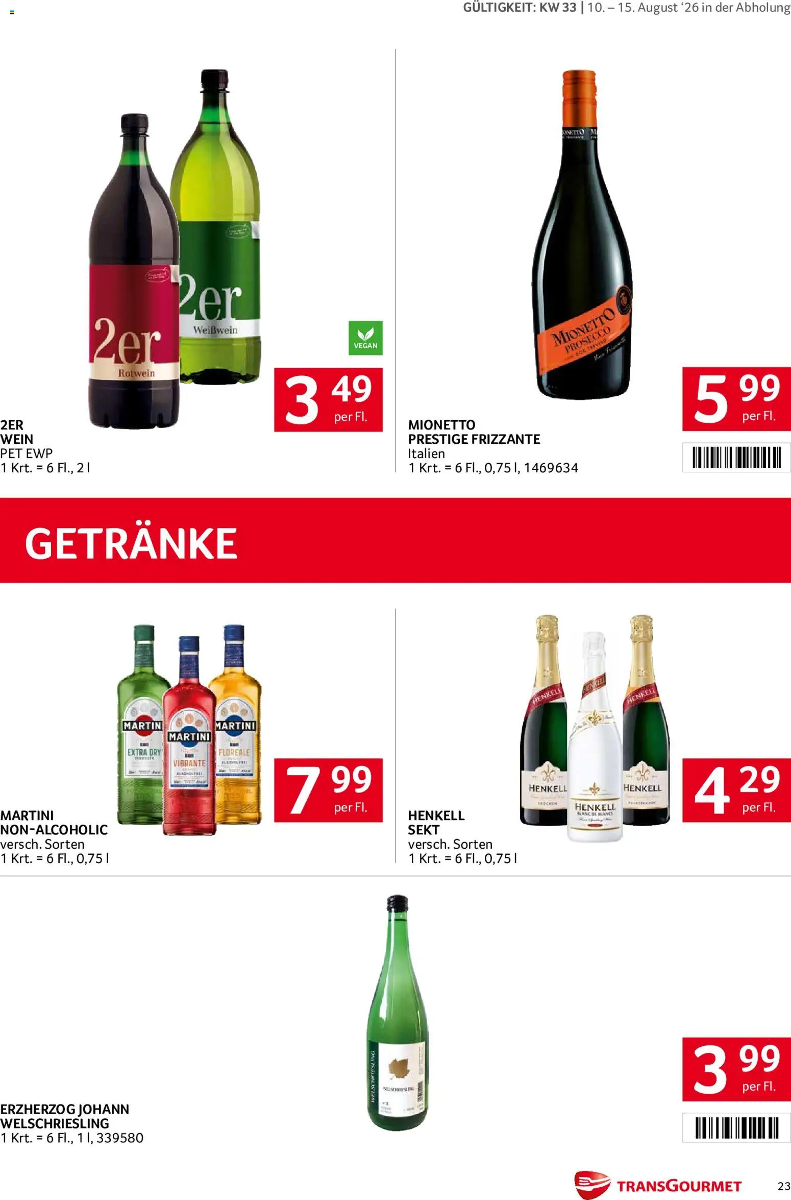 Transgourmet Flugblatt gültig ab 10.08.2026 | Seite: 23 | Produkte: Häränliha, Wein