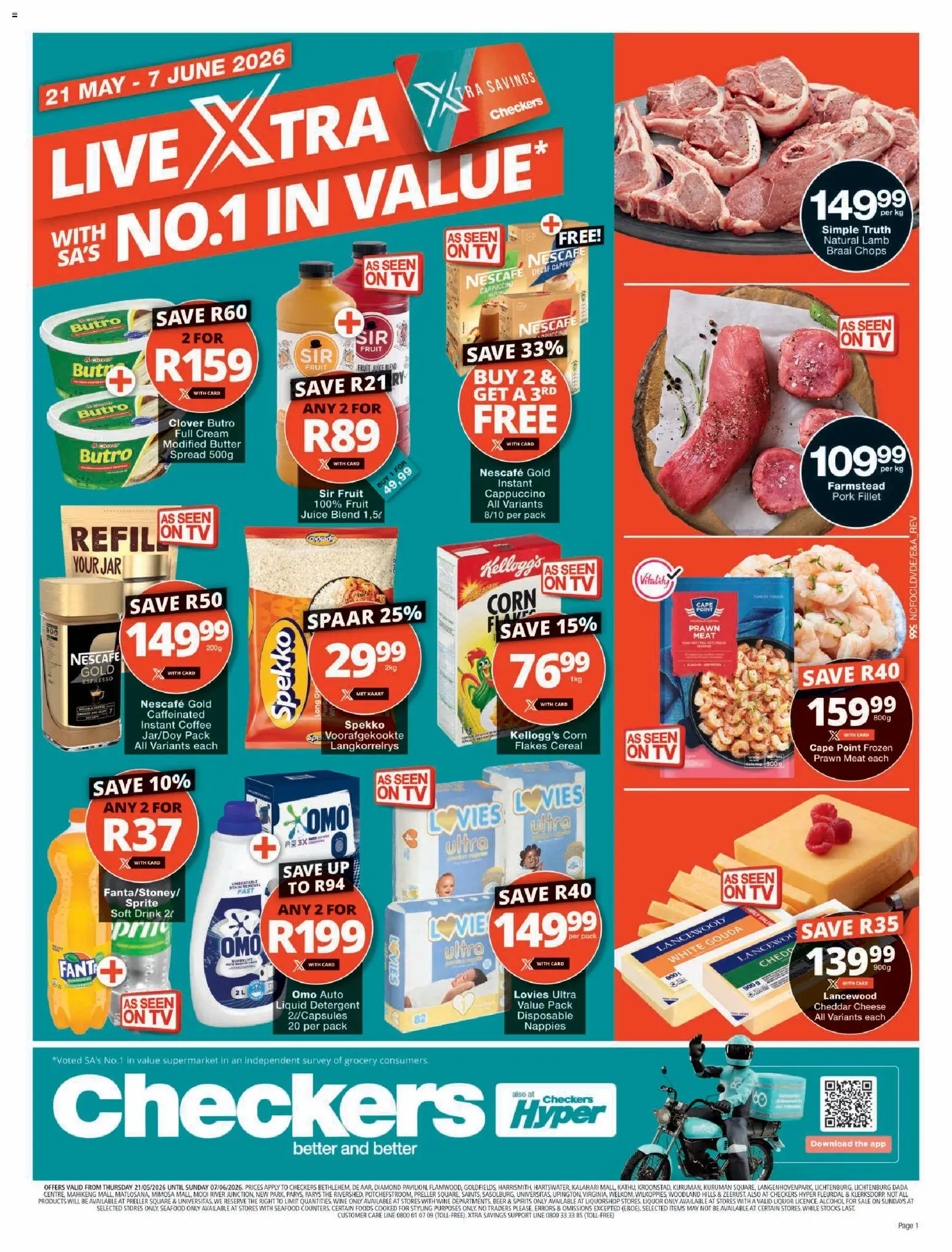 New Checkers catalogue – valid from 21.05.2026 | Page: 1 | Products: Butter, Coffee, Beer, Flakes