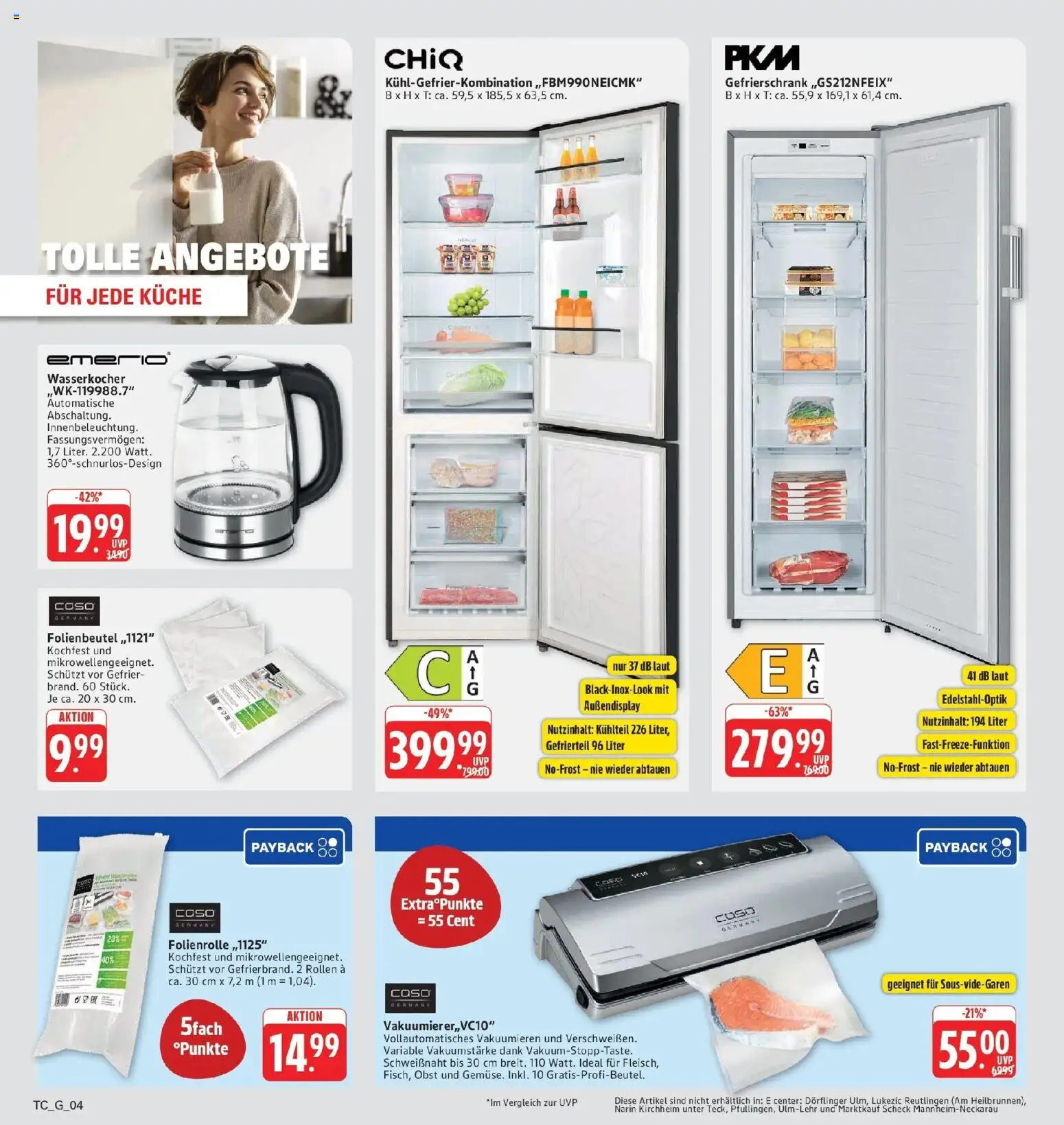 Edeka Prospekt Eislingen (ab 14.09.2026) » Angebote Online | Seite: 36 | Produkte: Gefrierschrank, Wasserkocher, Obst, Kühlgefrierkombination