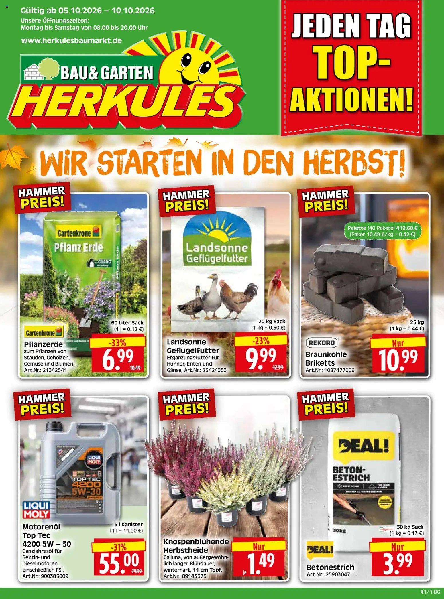 HERKULES Bau & Garten – gültig ab 05.10.2026 | Seite: 1 | Produkte: Top, Pflanzerde, Gemüse, Uhr