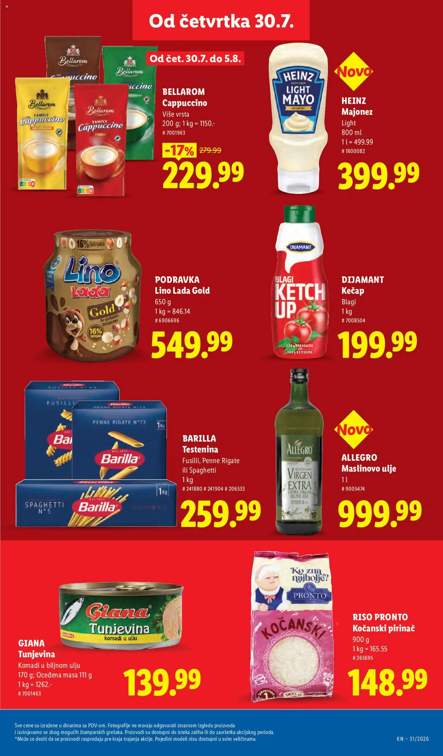 Lidl katalog - važi od 30.07.2026 | Strana: 29 | Proizvode: Testenina, Tuna, Pronto, Podravka